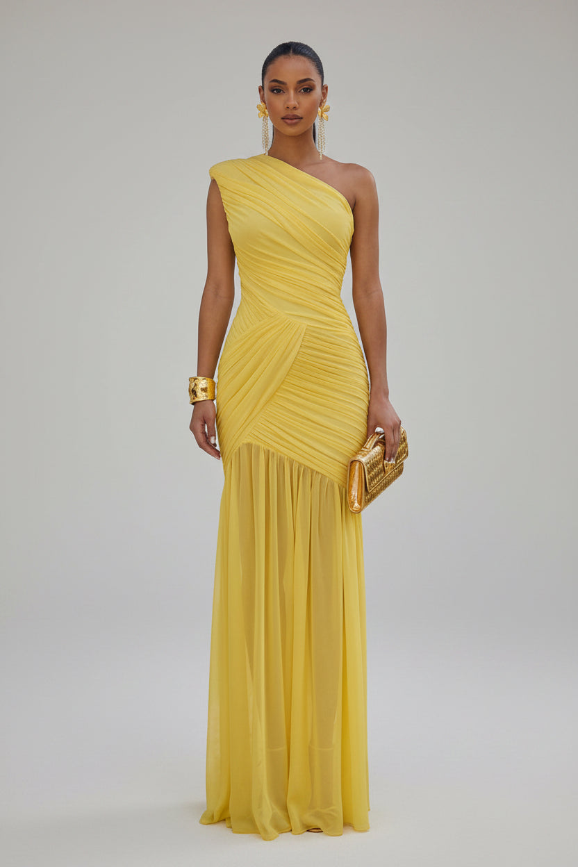 Sun Majesty - Robe longue asymétrique jaune