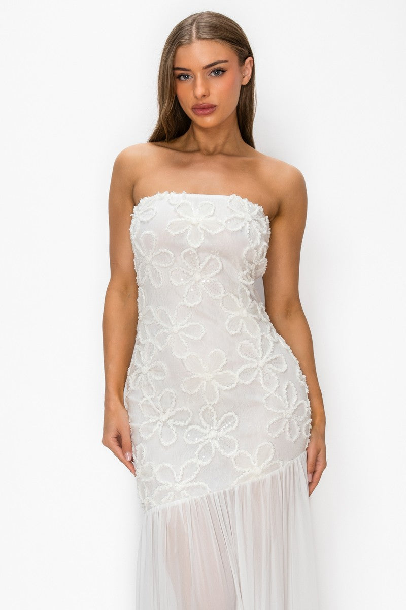 White flower - Robe longue bustier blanche
