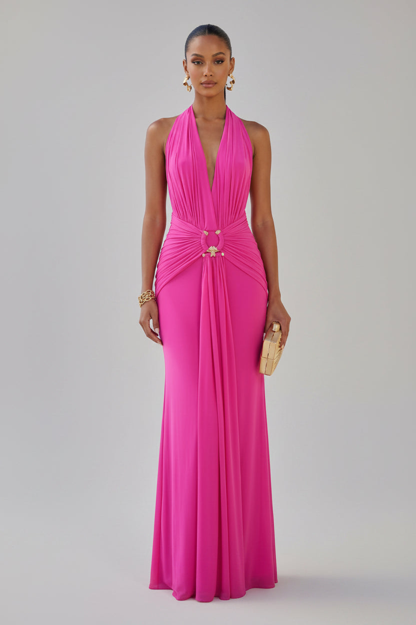 Fuchsia Sunset - Robe longue dos nu fluide