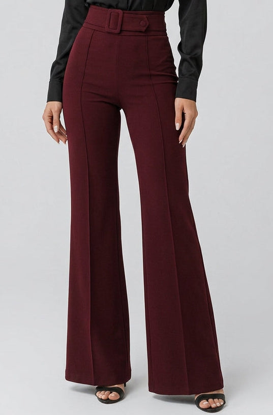 Cedro - Pantalon flare ceinturé bordeaux