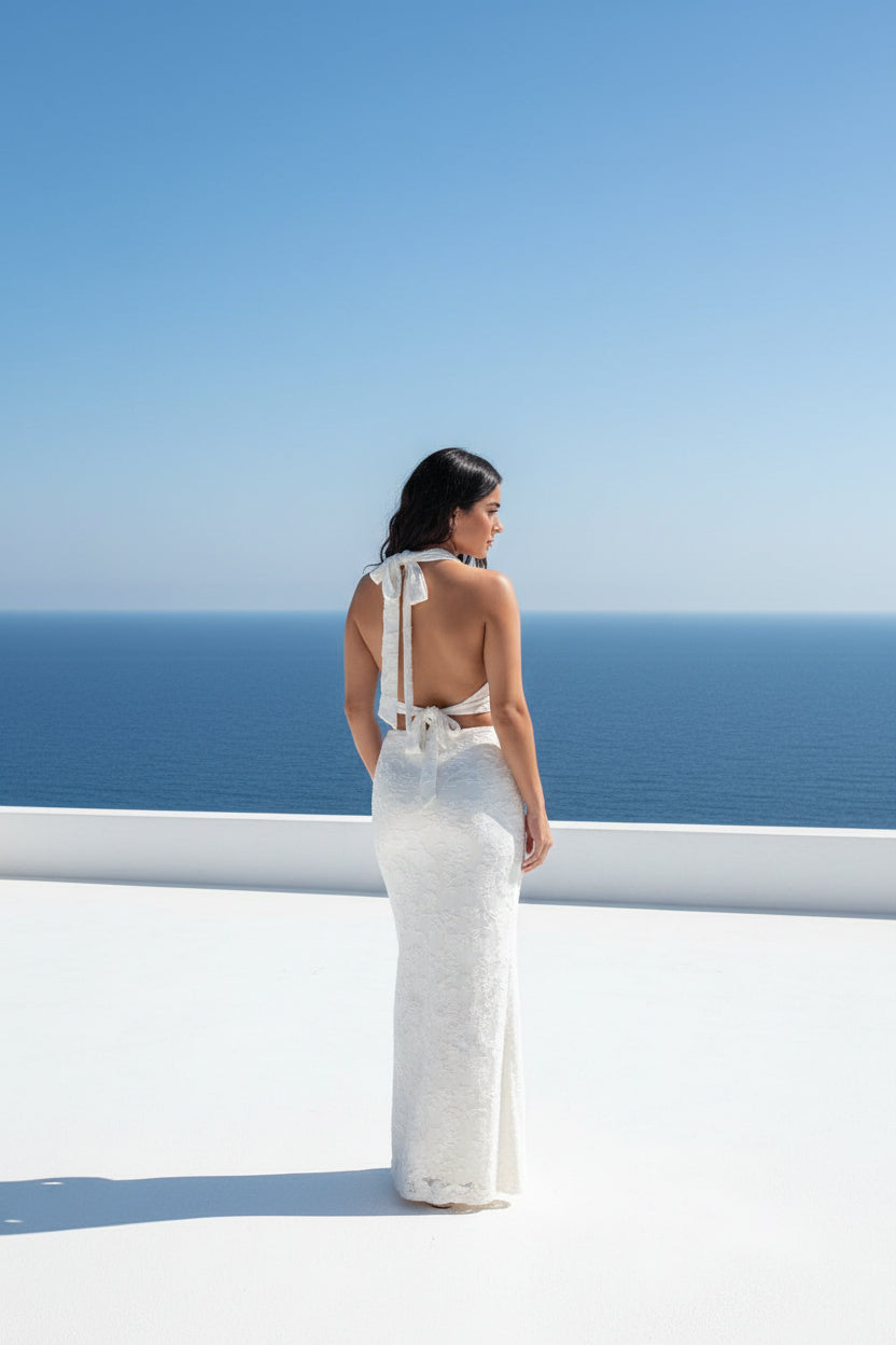 Luna Blanca - Ensemble jupe longue et top col bénitier blanc