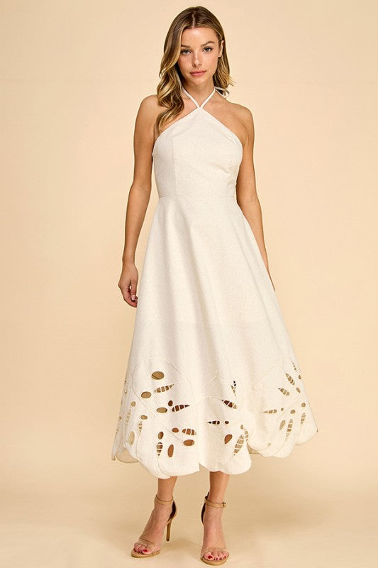 Flor Salvaje - Robe écrue à fleurs monstera