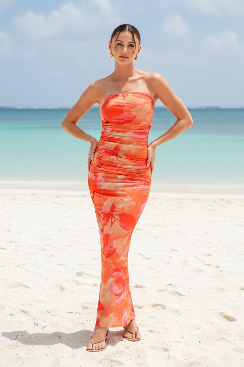Isla Bonita - Robe bustier longue orange