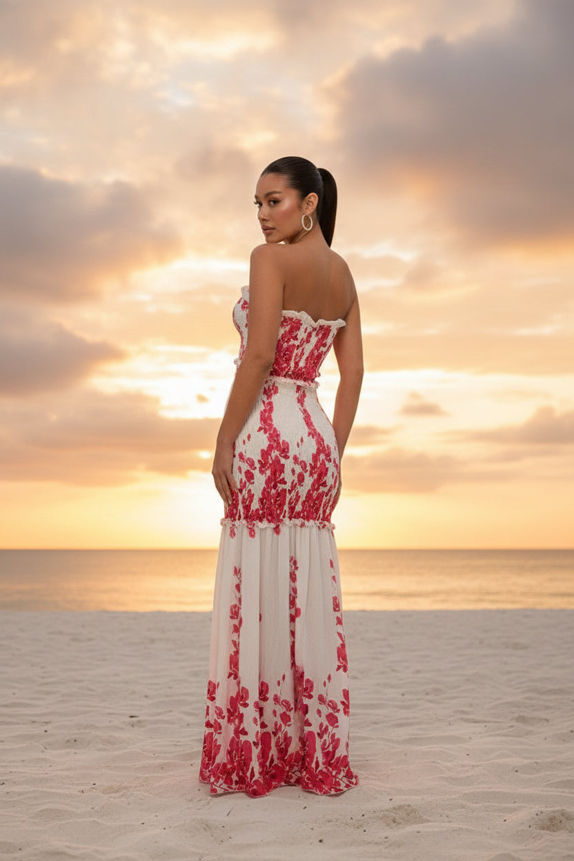Petals poetry - Robe longue bustier fuchsia