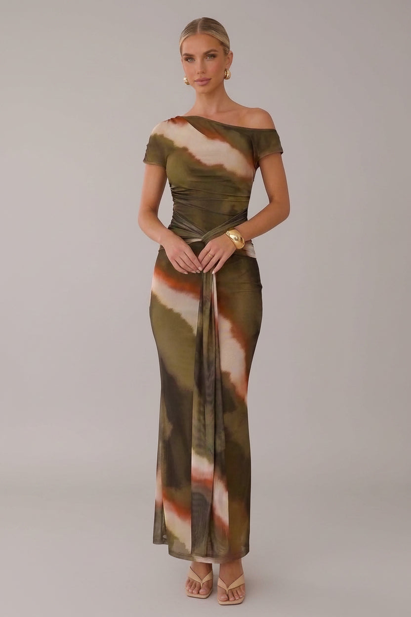 Earth Melody  - Robe longue asymétrique kaki