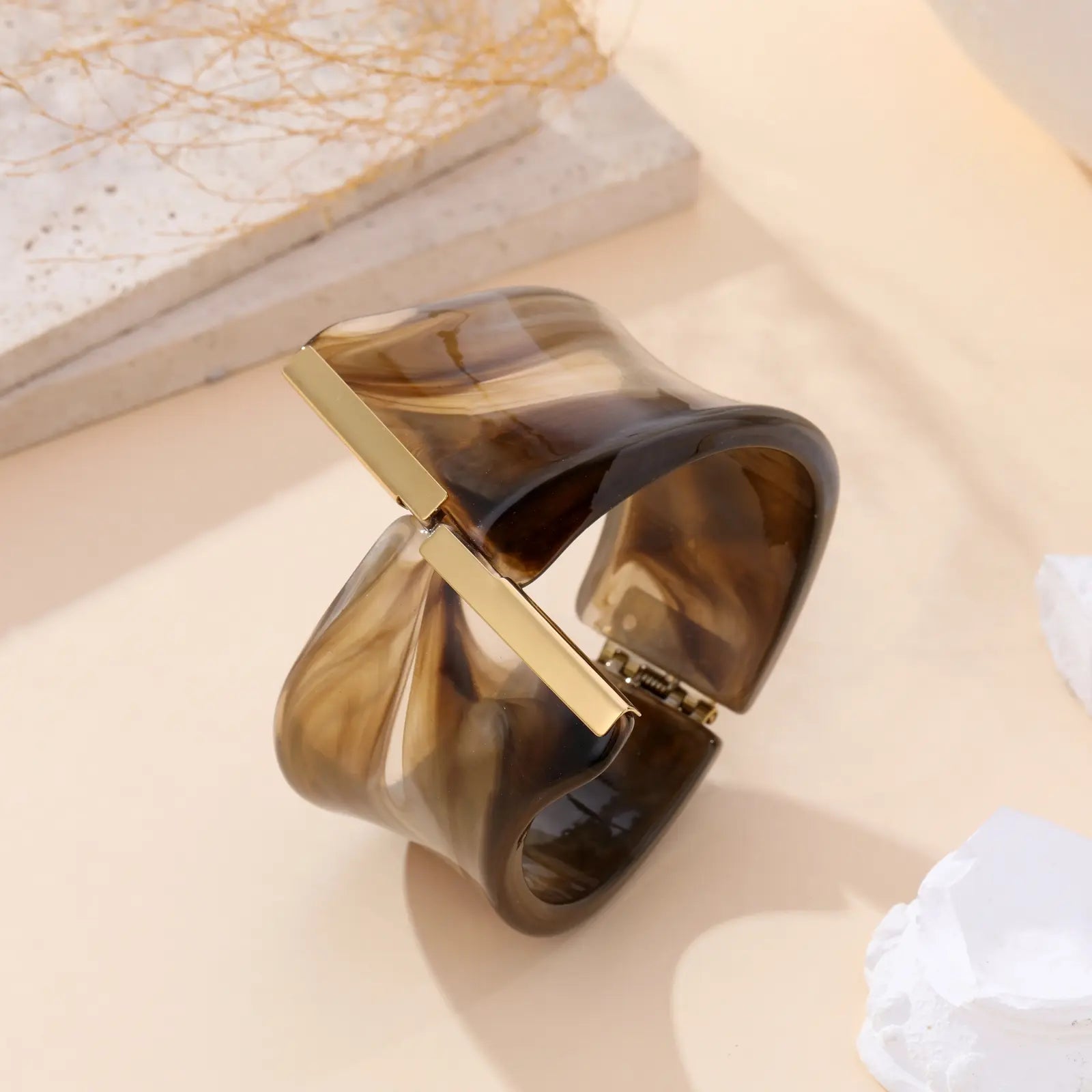 Pure - Jonc marron résine & acier inoxydable