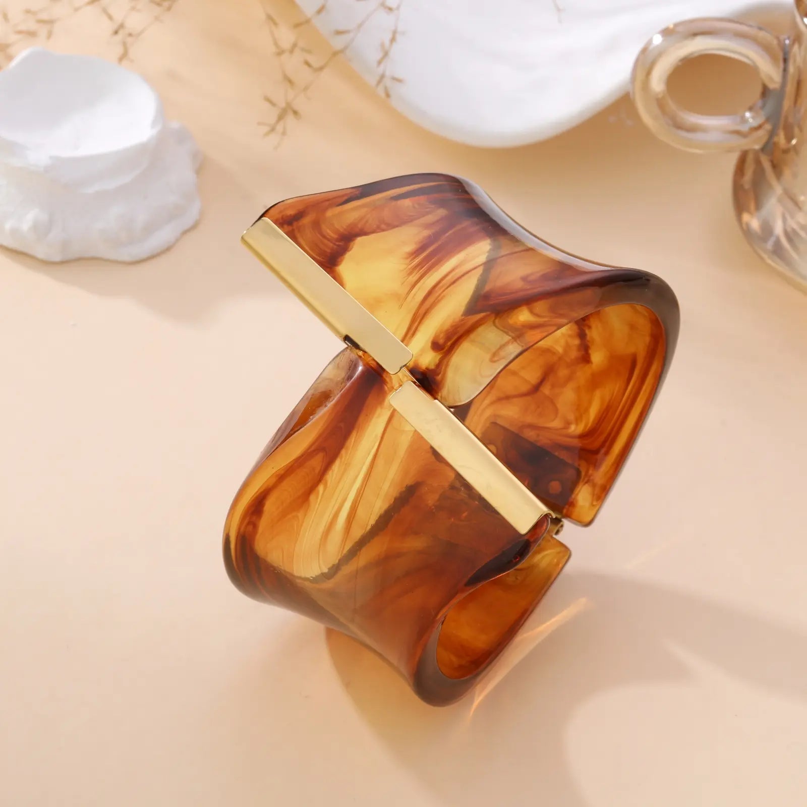 Pure - Jonc camel résine & acier inoxydable