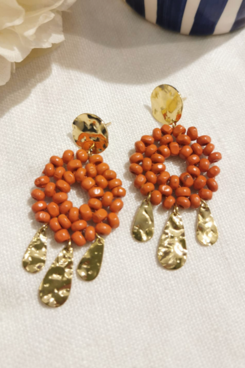 Boucles d'oreilles PERLES BOIS TERRACOTTA