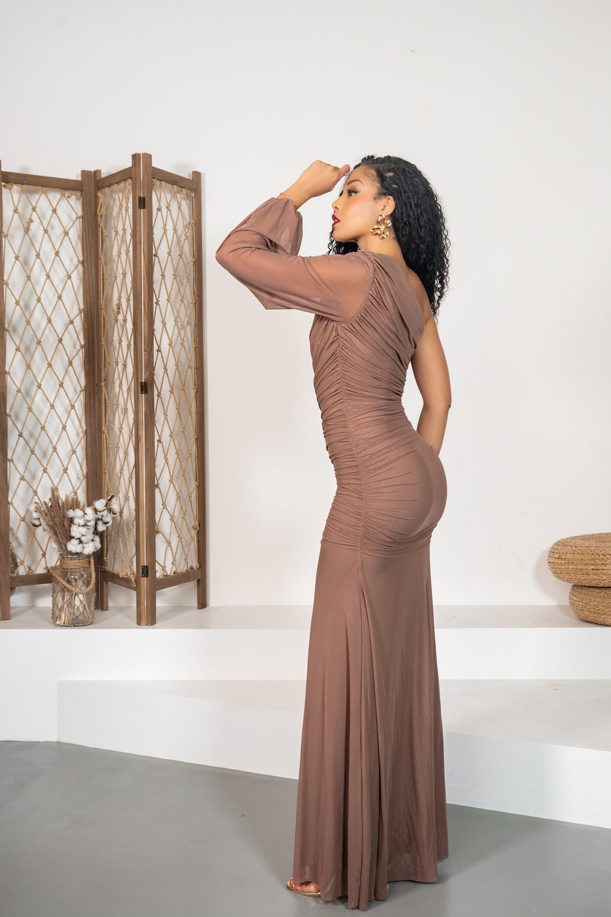 Aria - Robe longue drapée latte