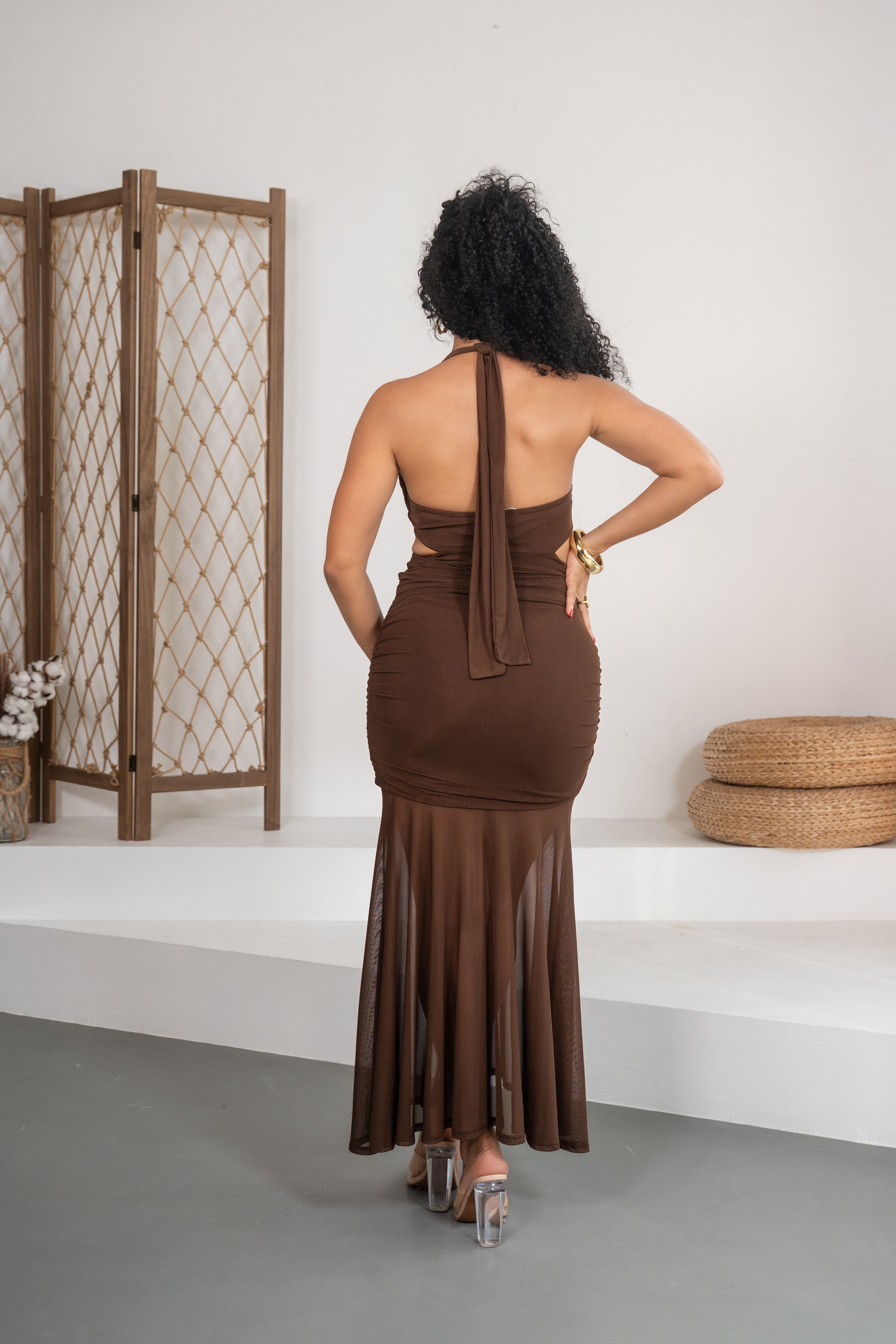 Love at first sight - Robe longue en mesh marron