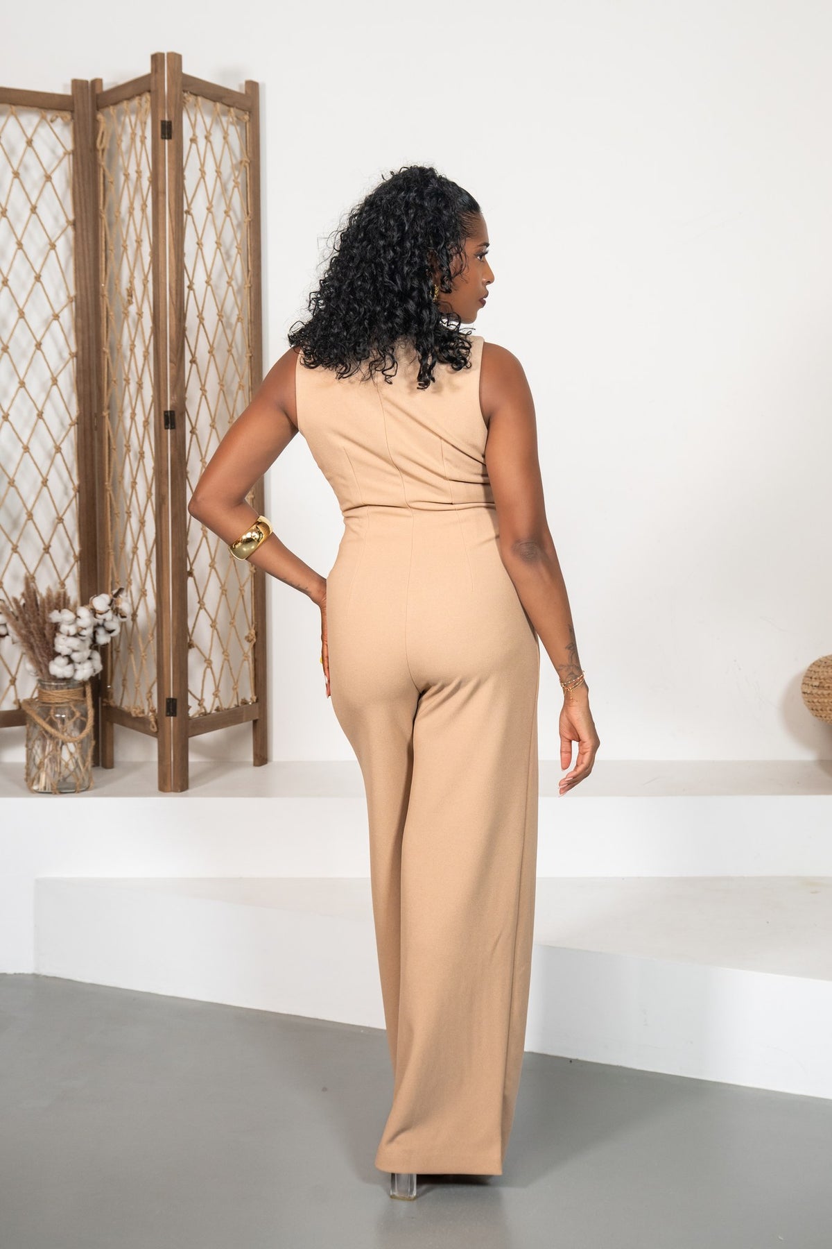 Ocre - Ensemble gilet cache-cœur beige