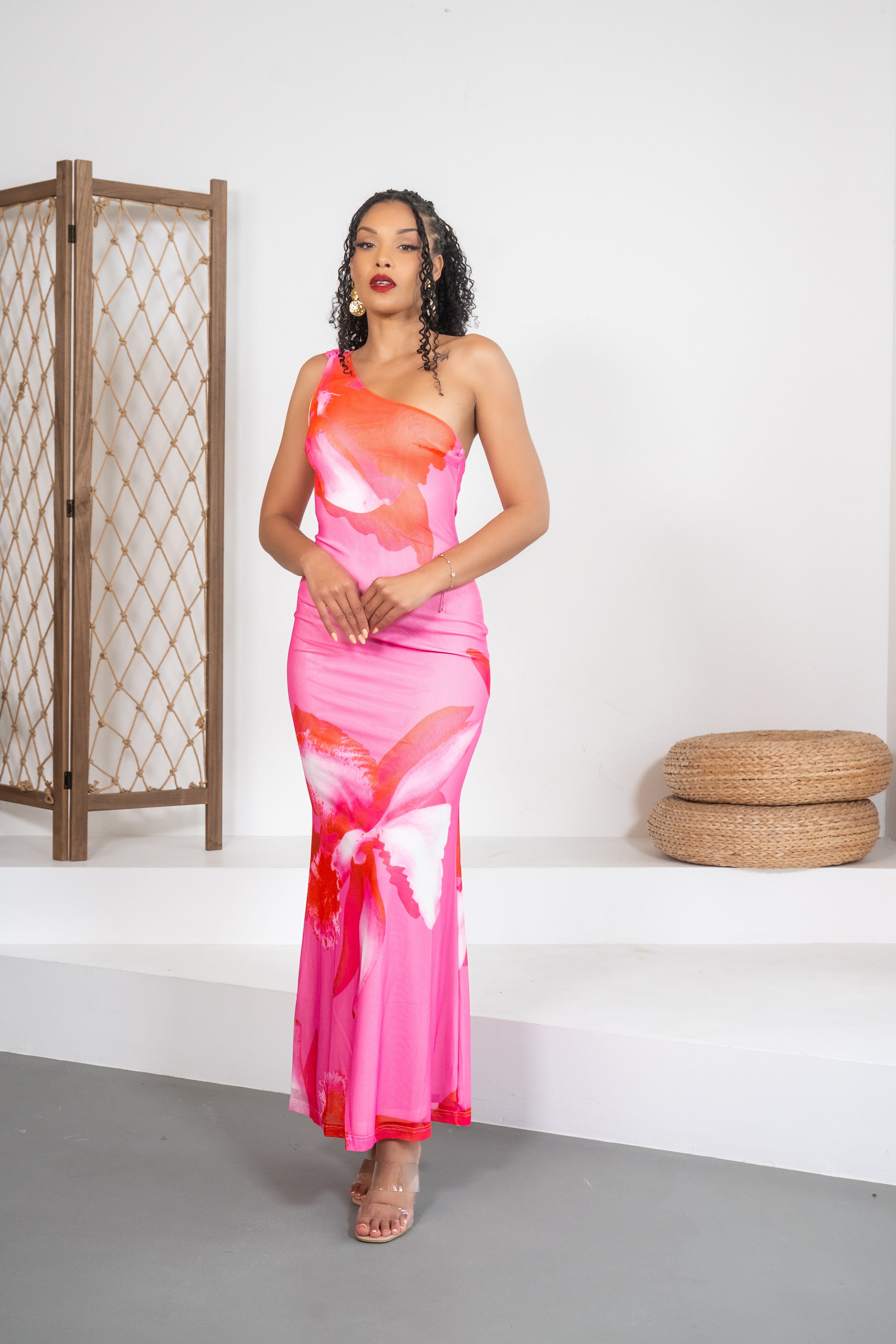 First Date Vibe - Robe longue fleurie rose
