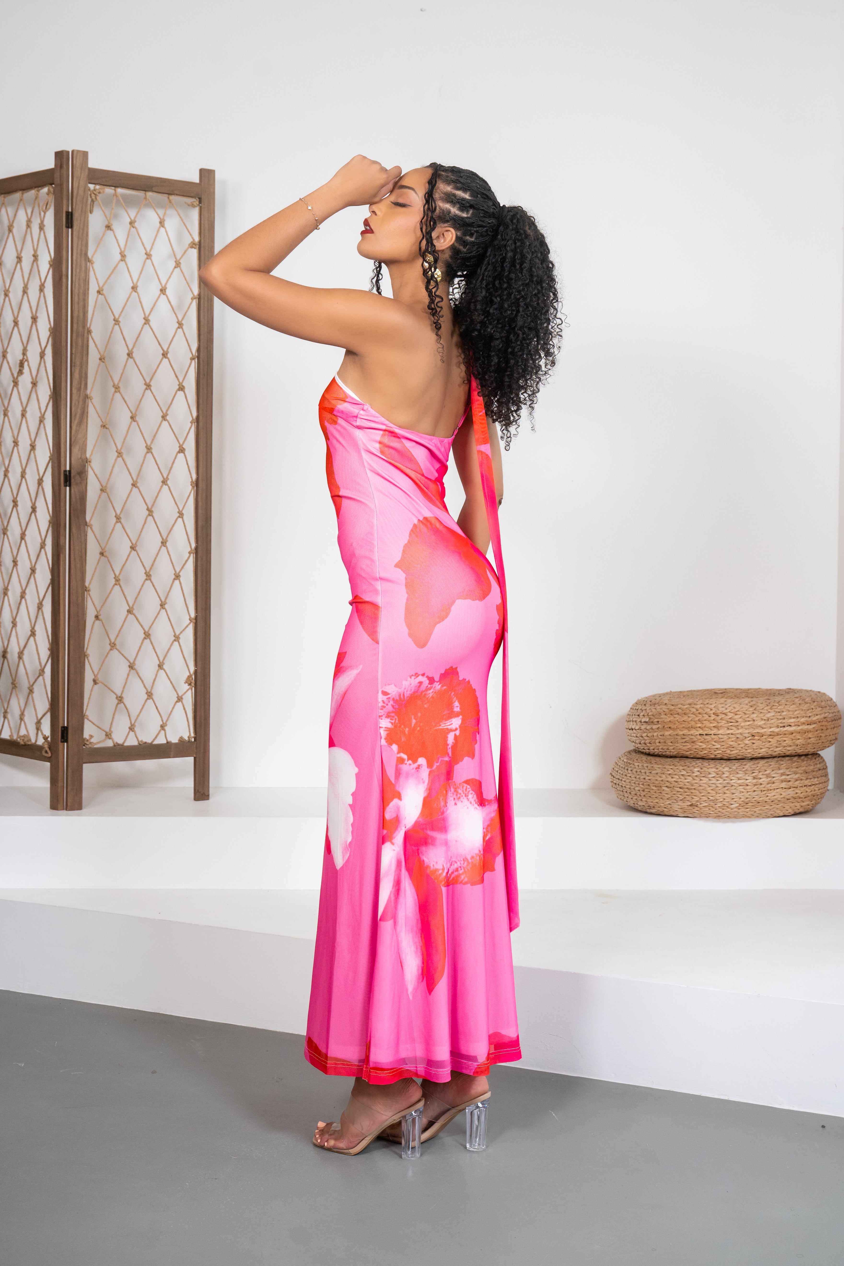 First Date Vibe - Robe longue fleurie rose