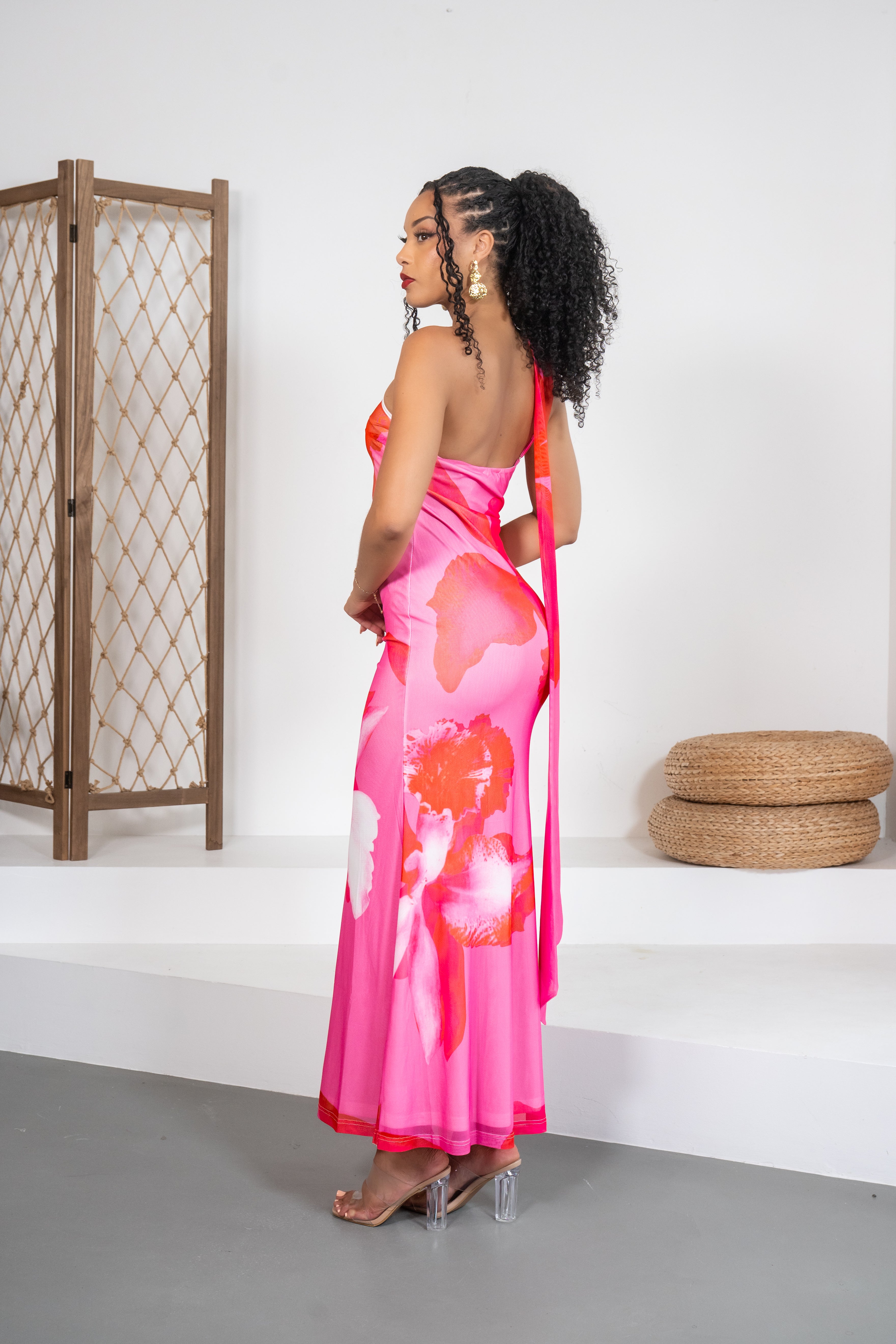 First Date Vibe - Robe longue fleurie rose