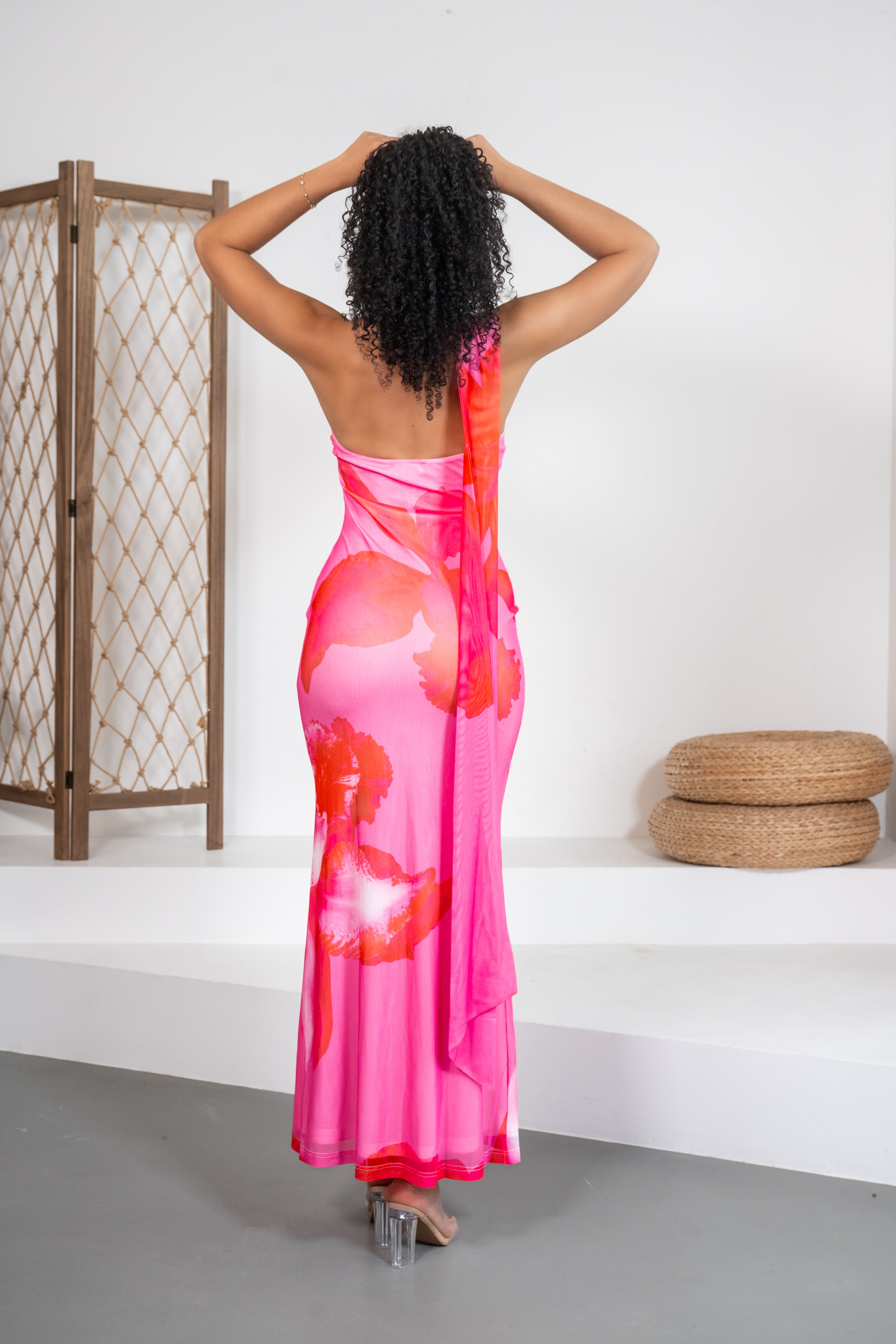 First Date Vibe - Robe longue fleurie rose