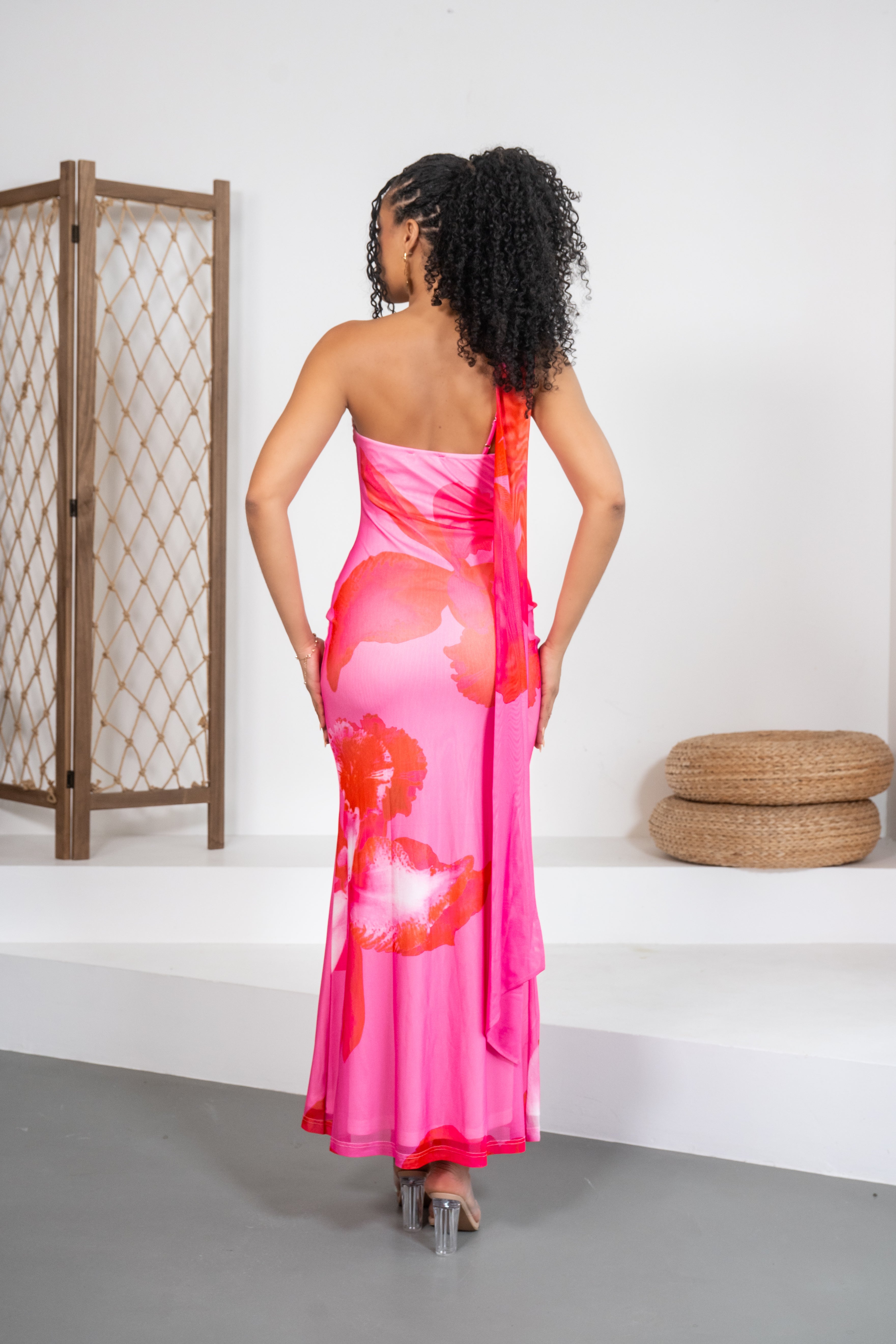 First Date Vibe - Robe longue fleurie rose