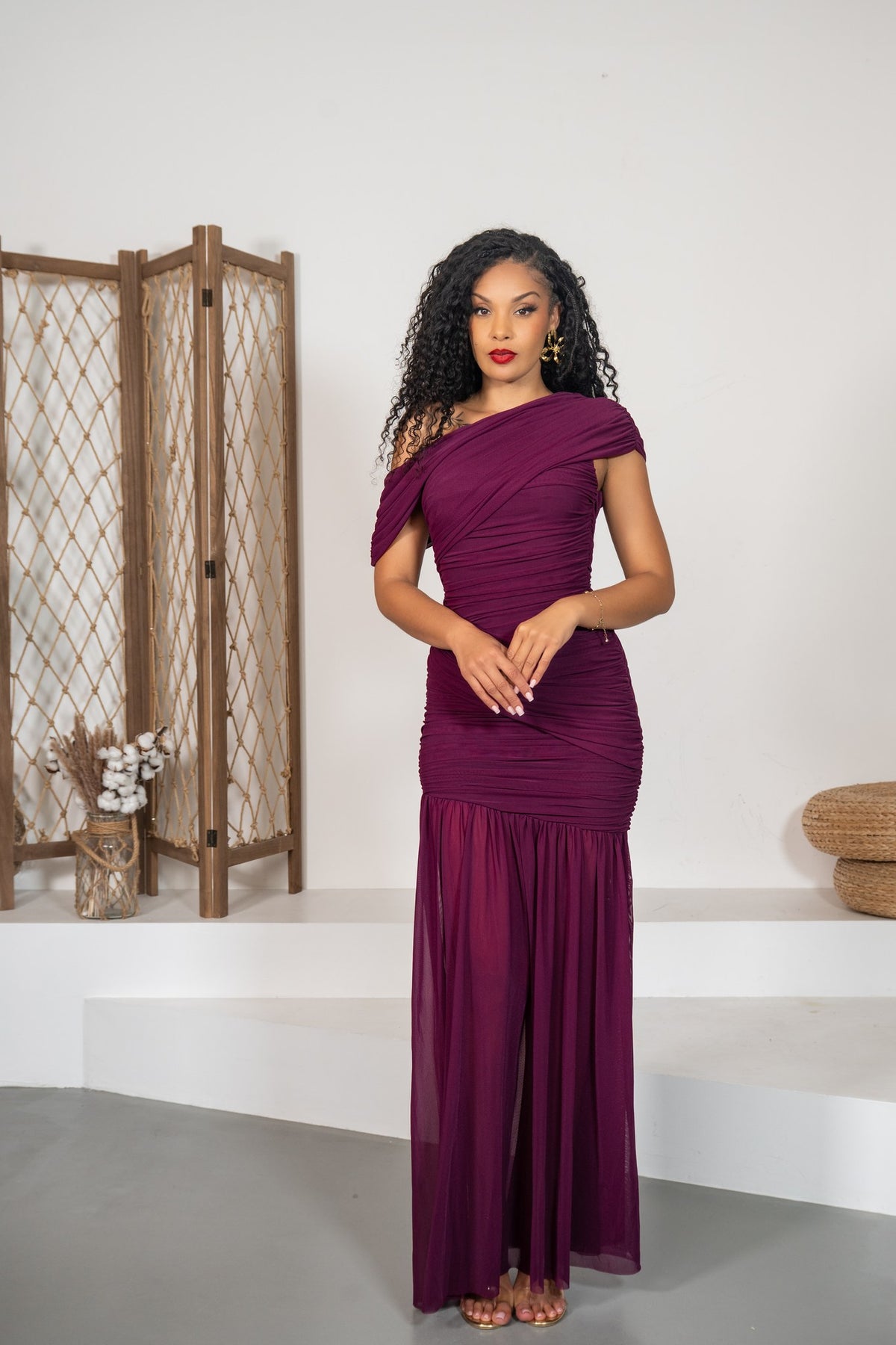 Habanera - Robe longue drapée aubergine