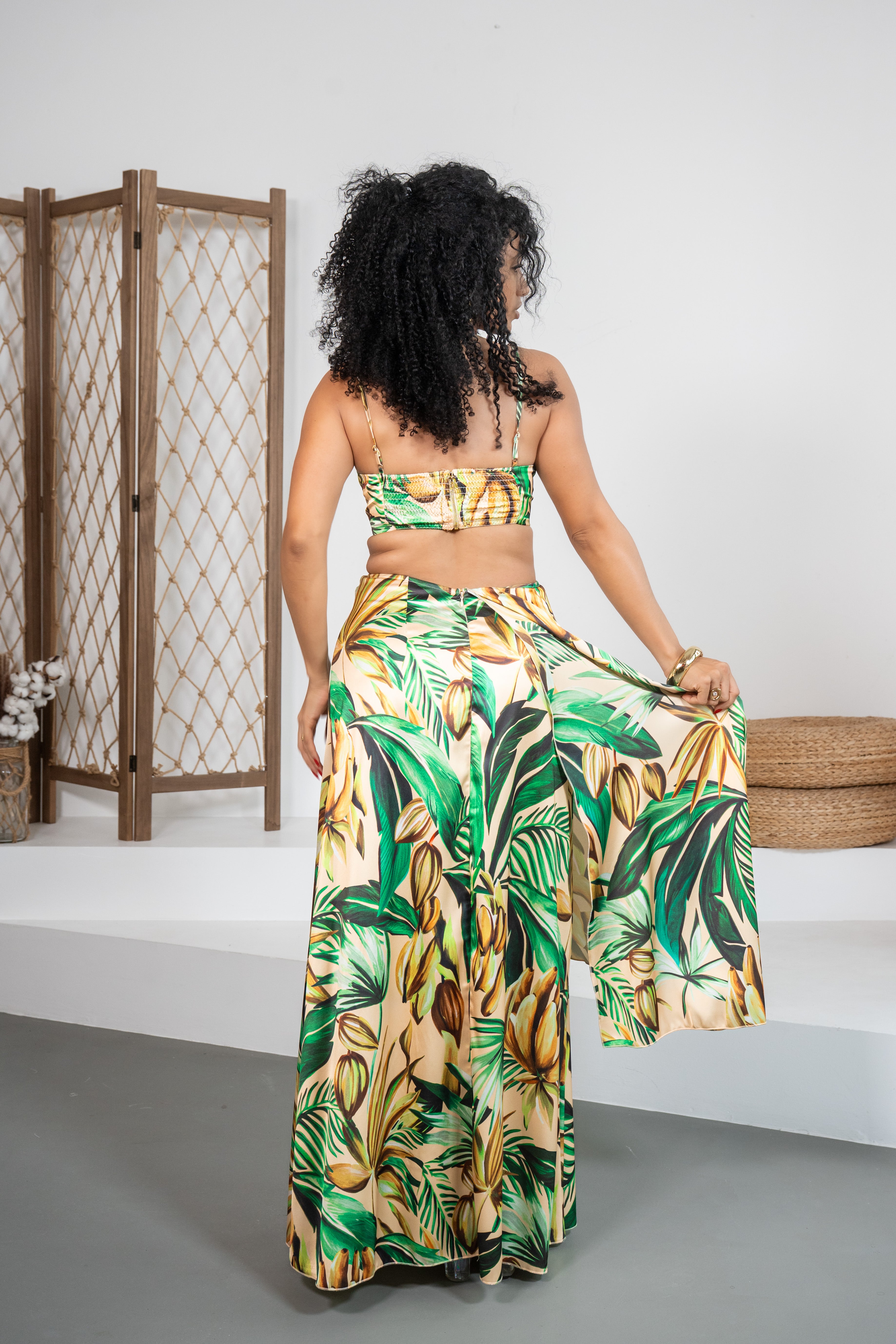 Paraíso - Robe longue imprimée avec bretelles en bois