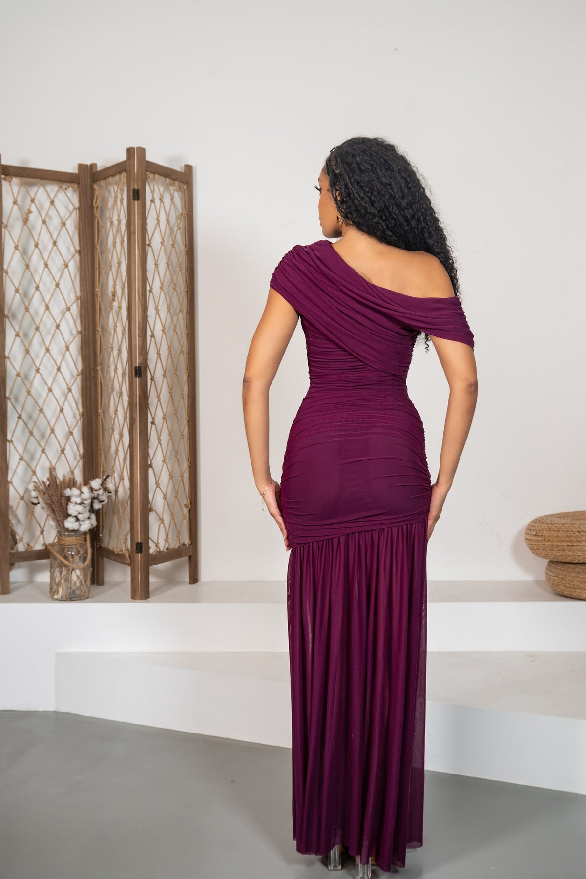 Habanera - Robe longue drapée aubergine