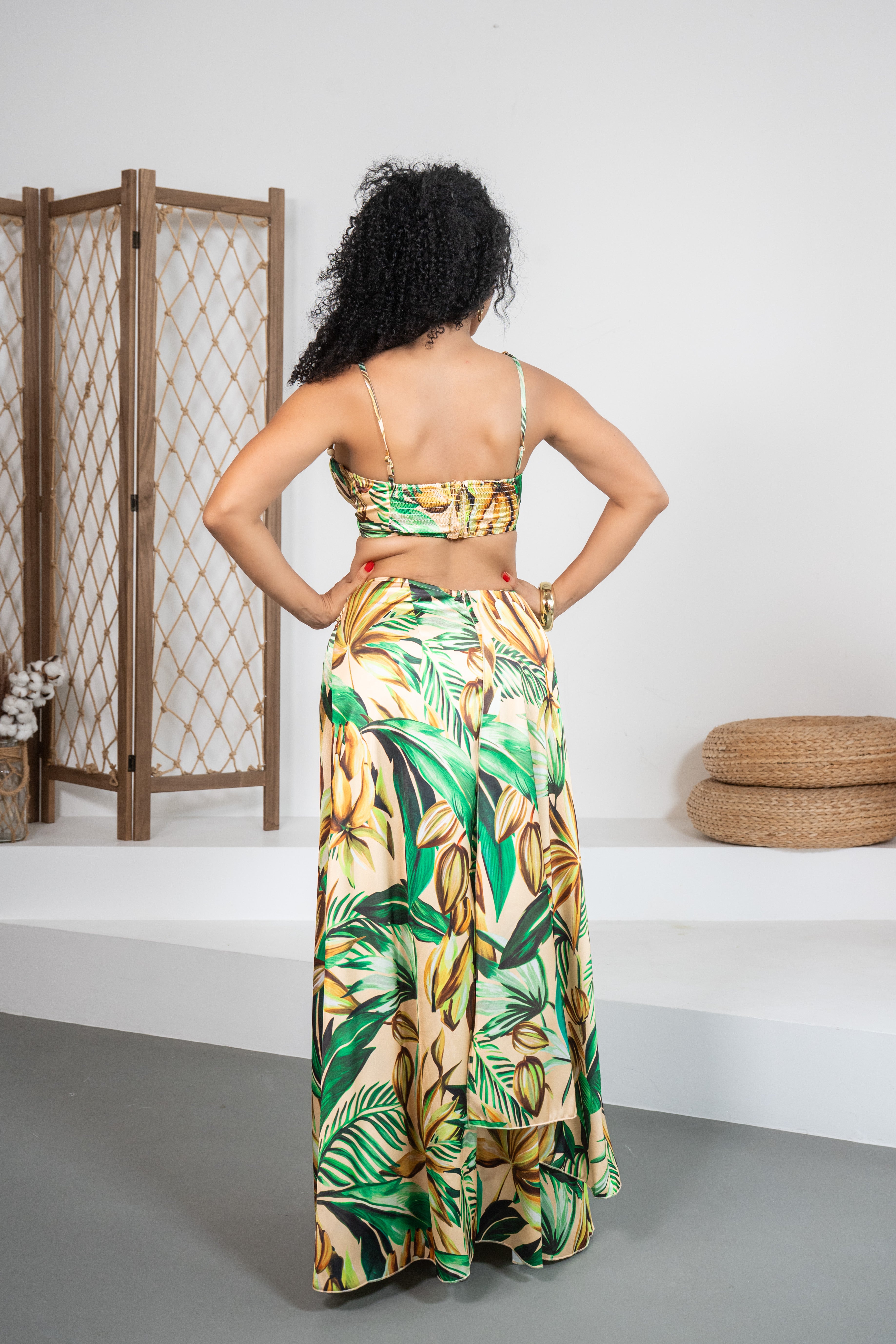 Paraíso - Robe longue imprimée avec bretelles en bois