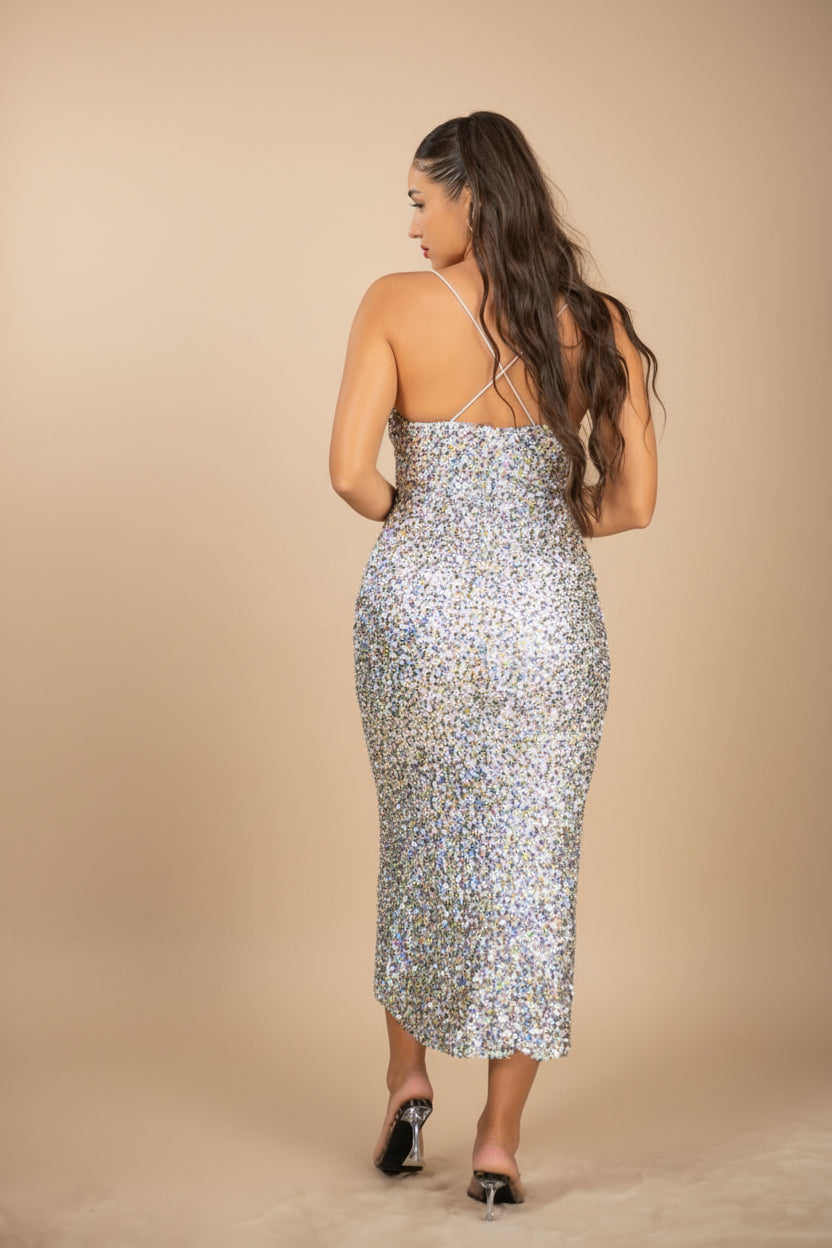 Pure Silver - Robe midi argentée