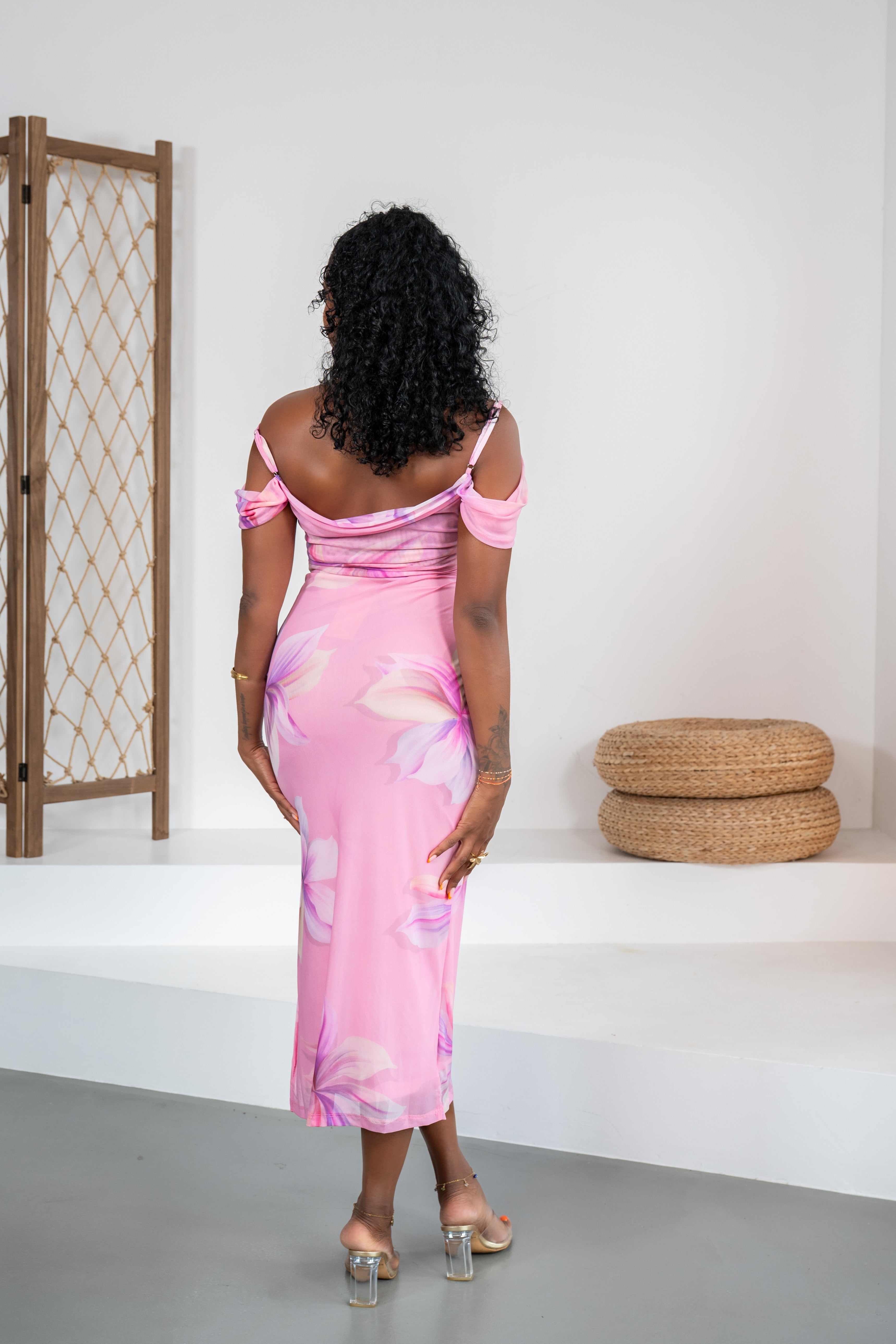 Pink palette - Robe midi fleurie rose