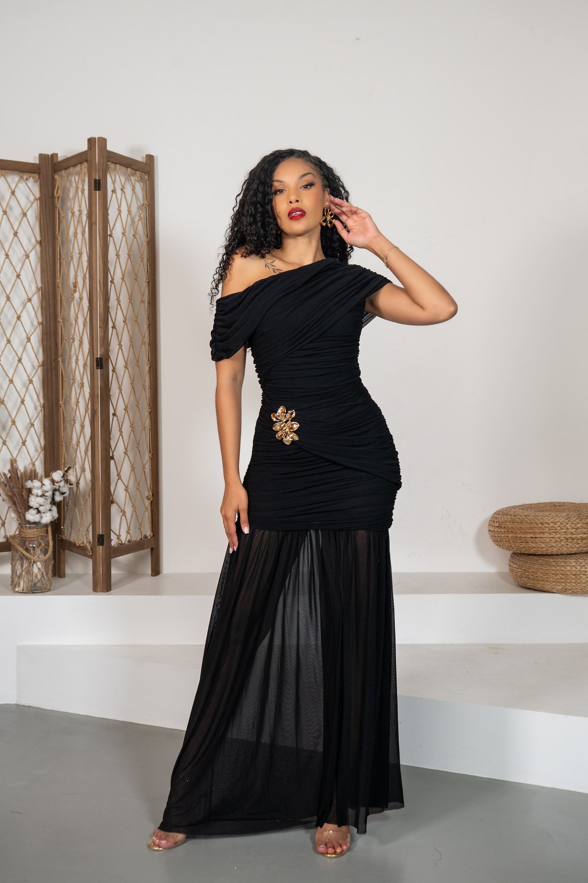 Sevillana - Robe longue drapée noire