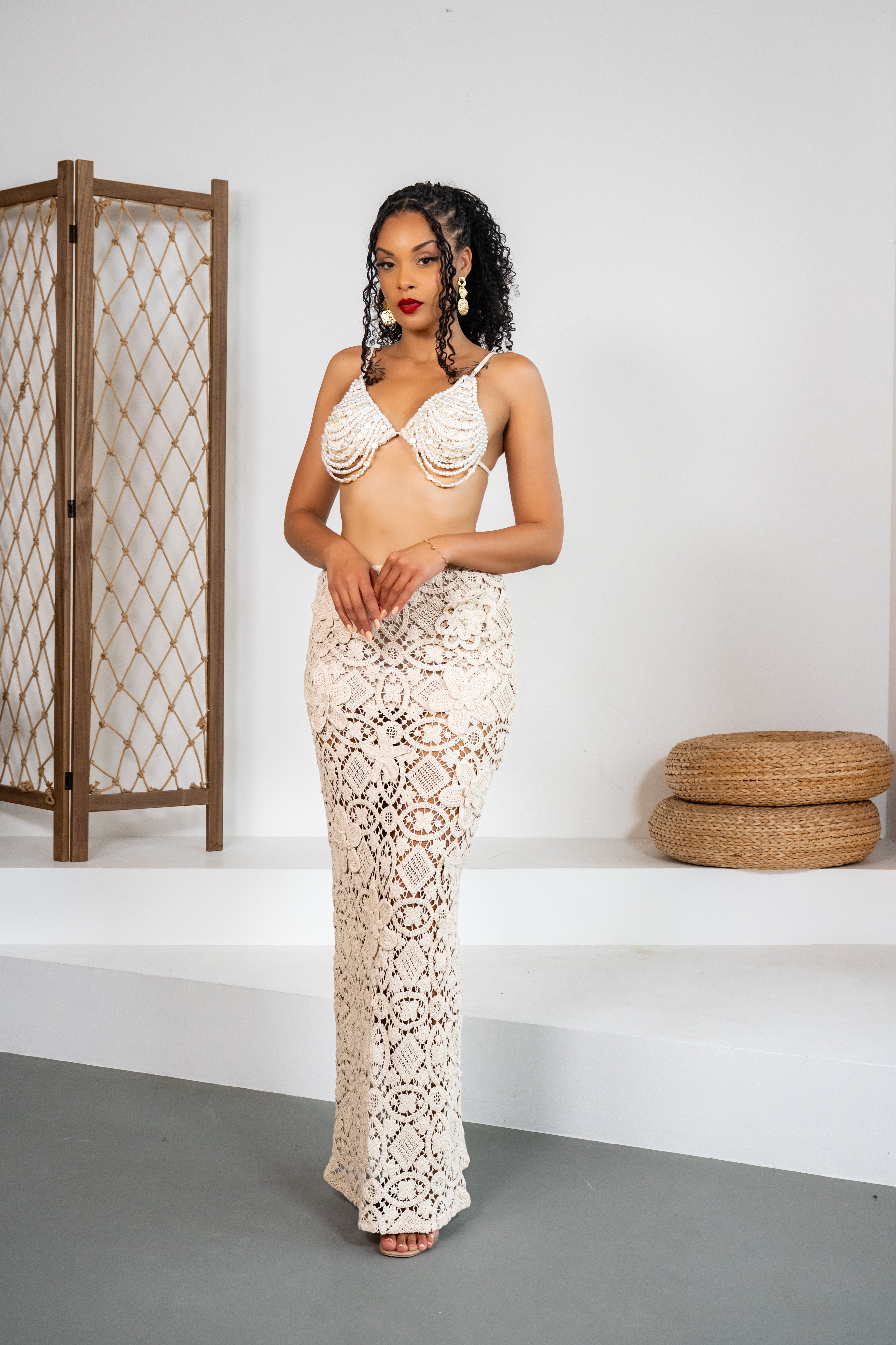 Perla - Ensemble jupe en crochet avec perles sur le top