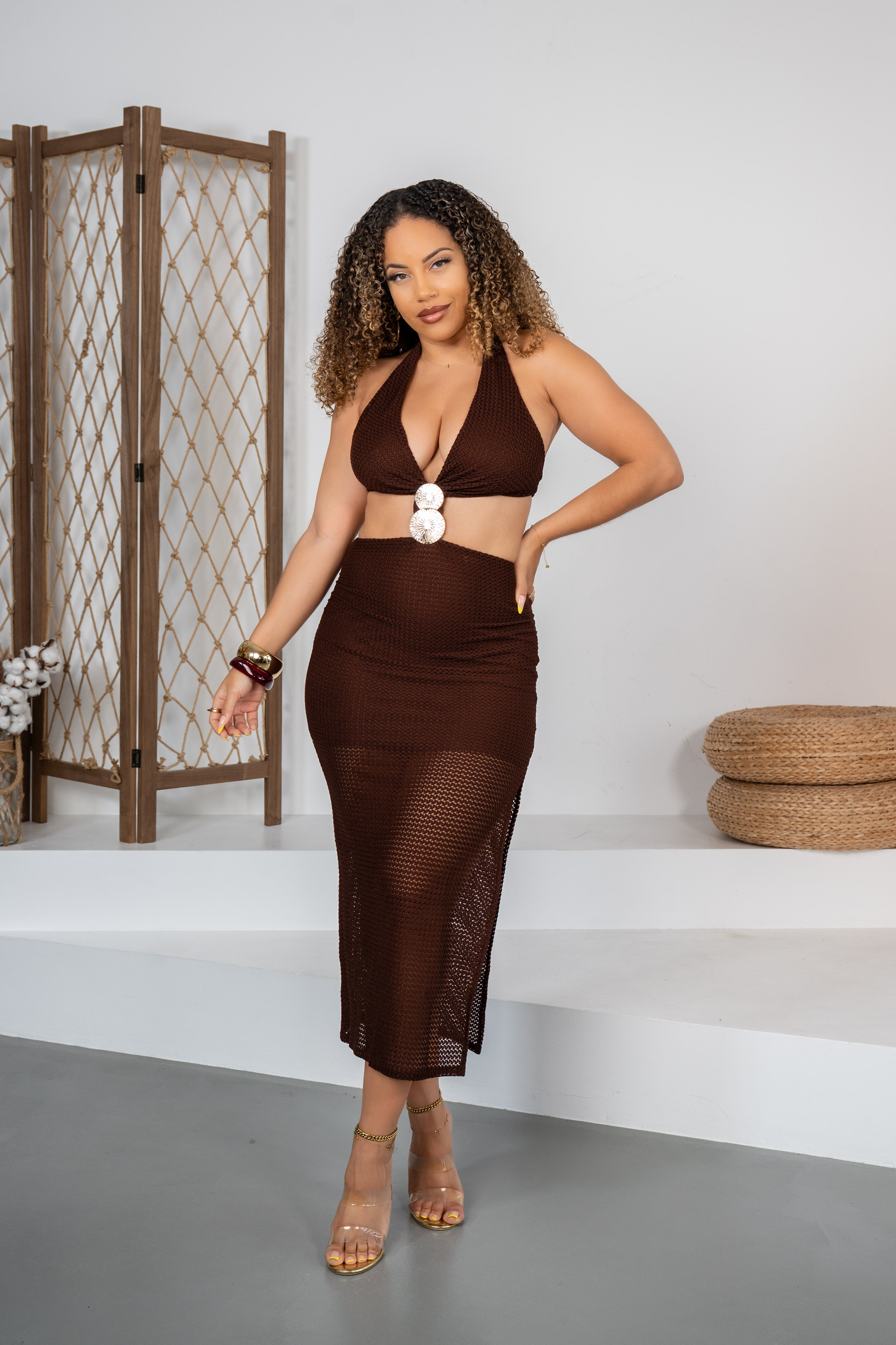 Brown Sugar - Robe midi marron sexy et originale