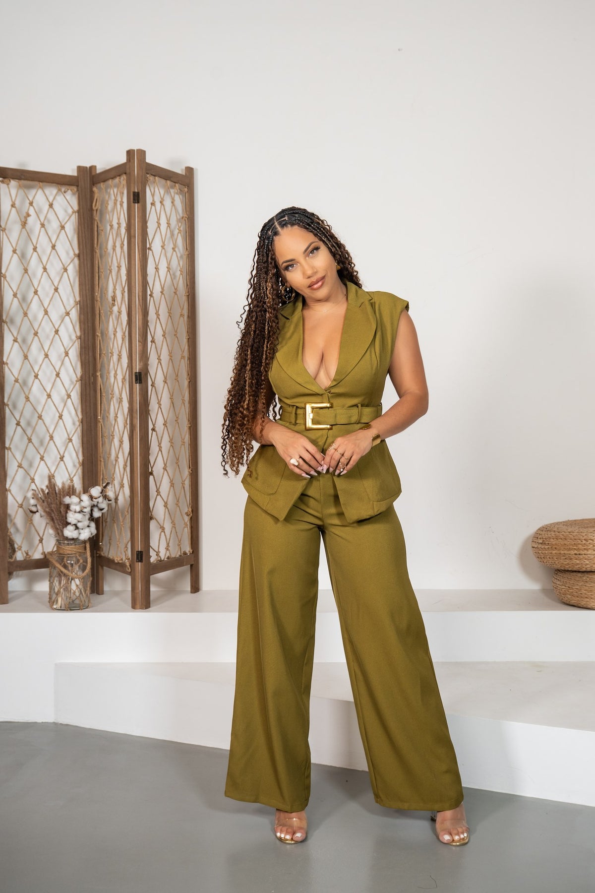 Peridoto - Ensemble gilet vert olive