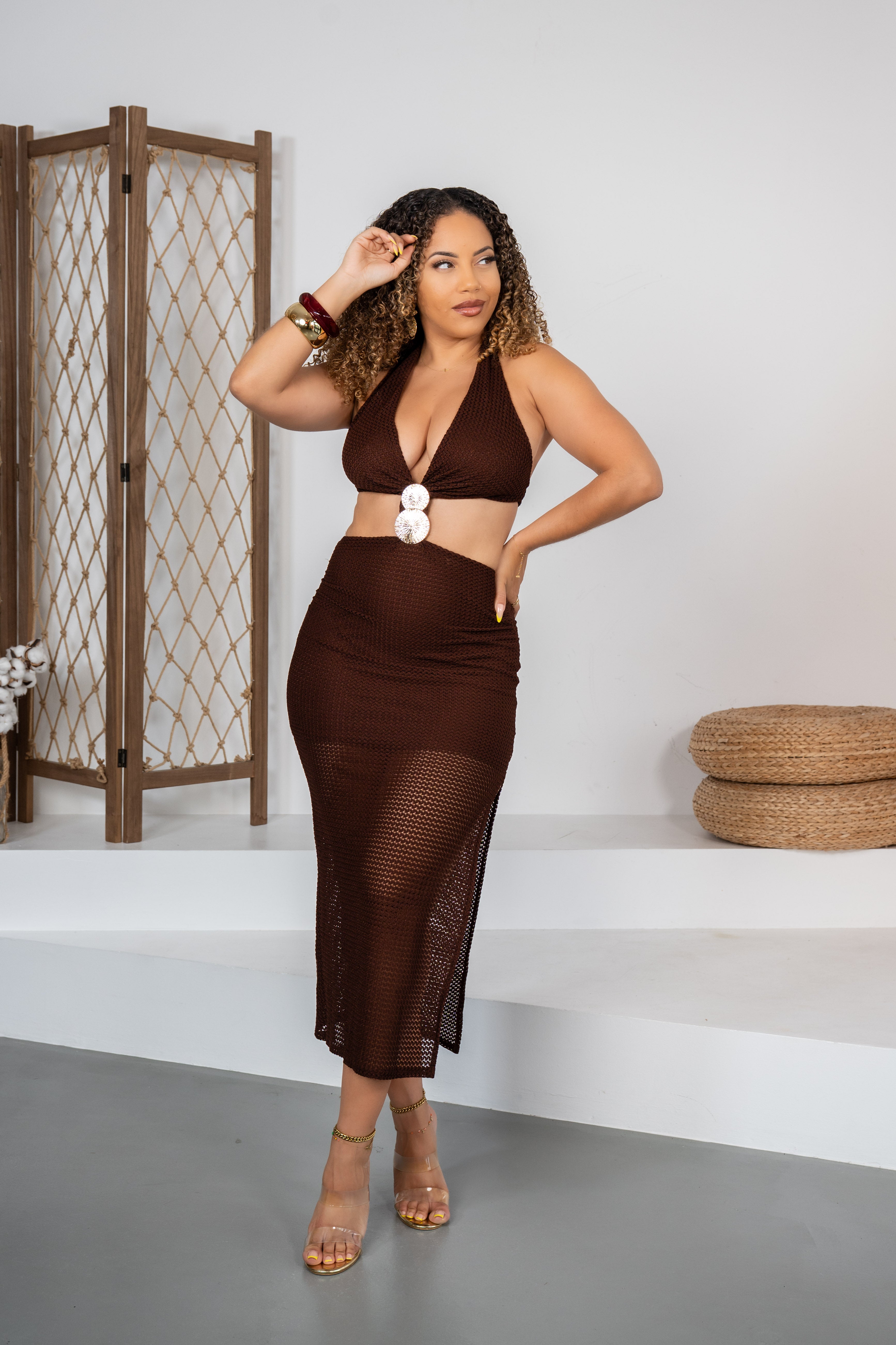 Brown Sugar - Robe midi marron sexy et originale