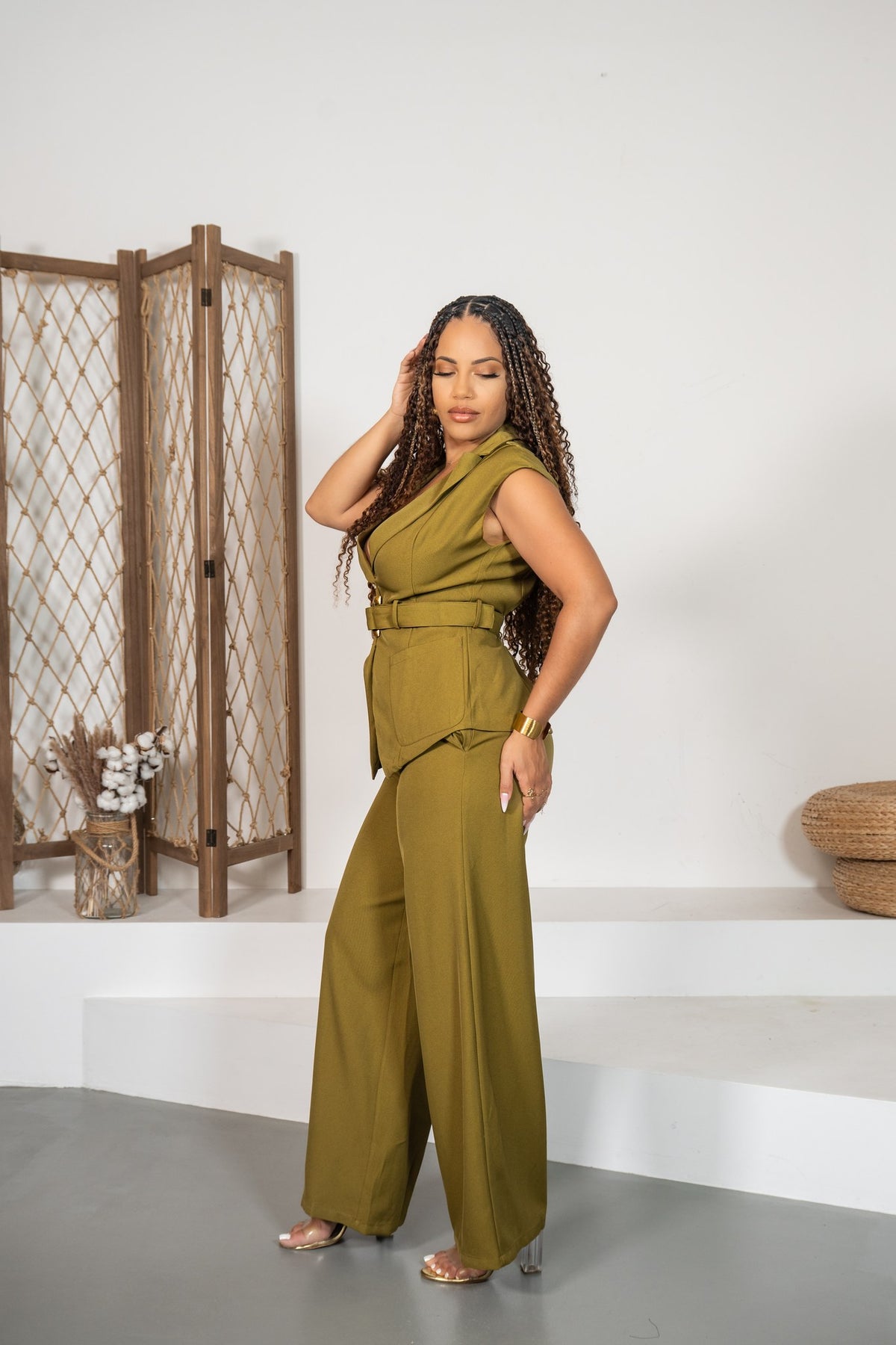 Peridoto - Ensemble gilet vert olive