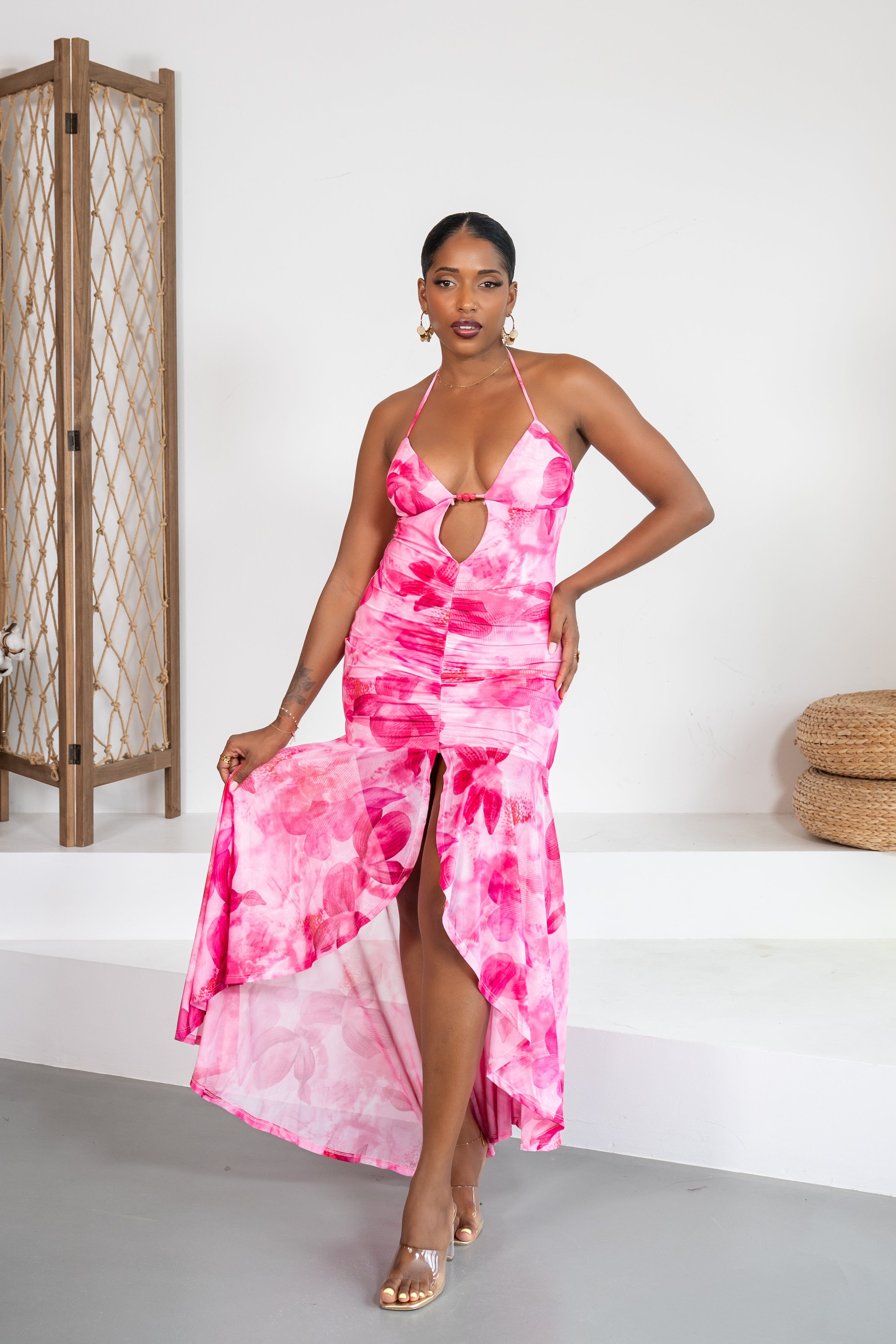 Peonía - Robe longue fleurie rose