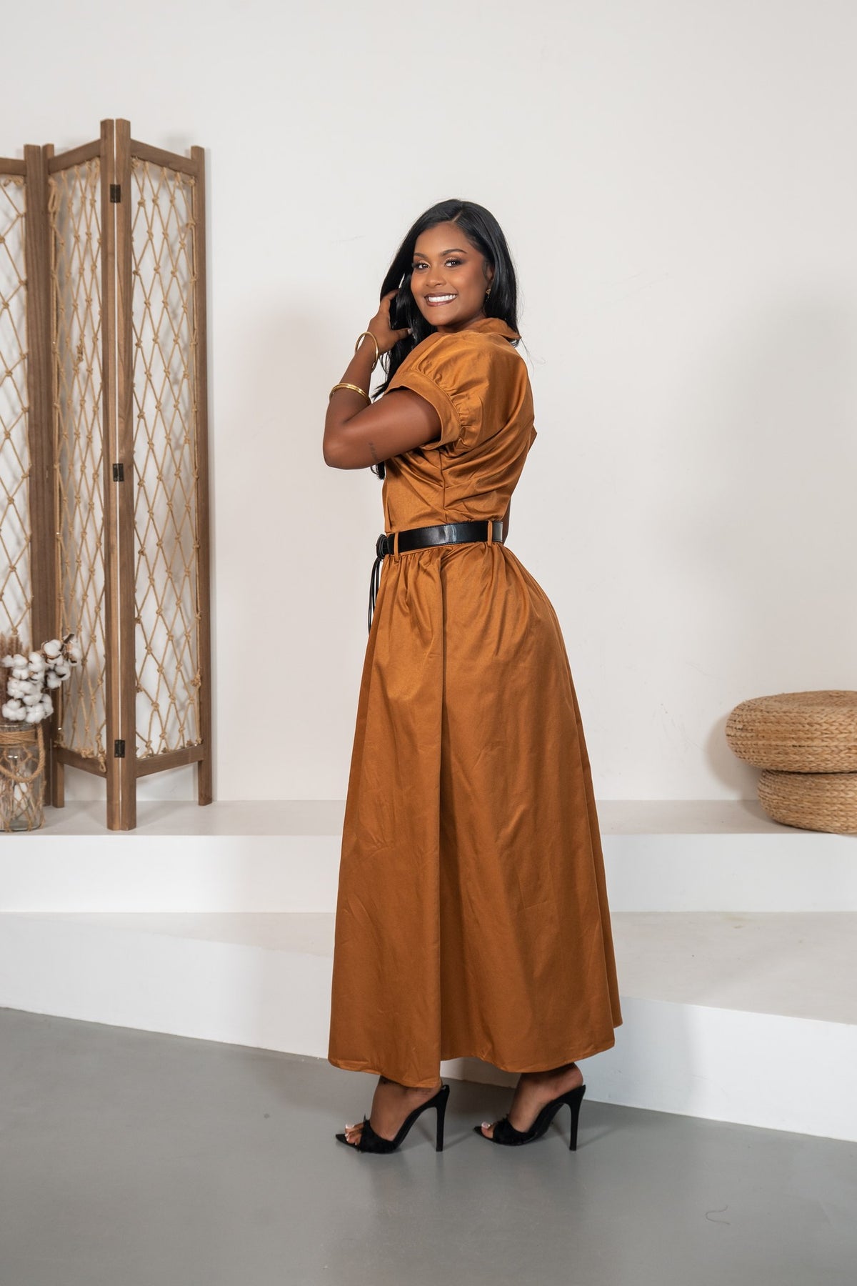 Siena - Robe longue portefeuille caramel