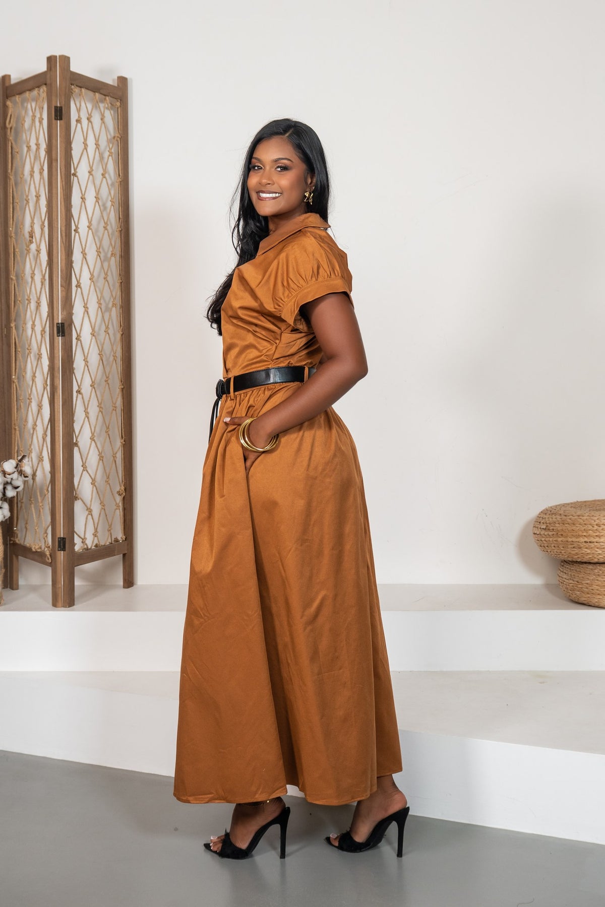 Siena - Robe longue portefeuille caramel
