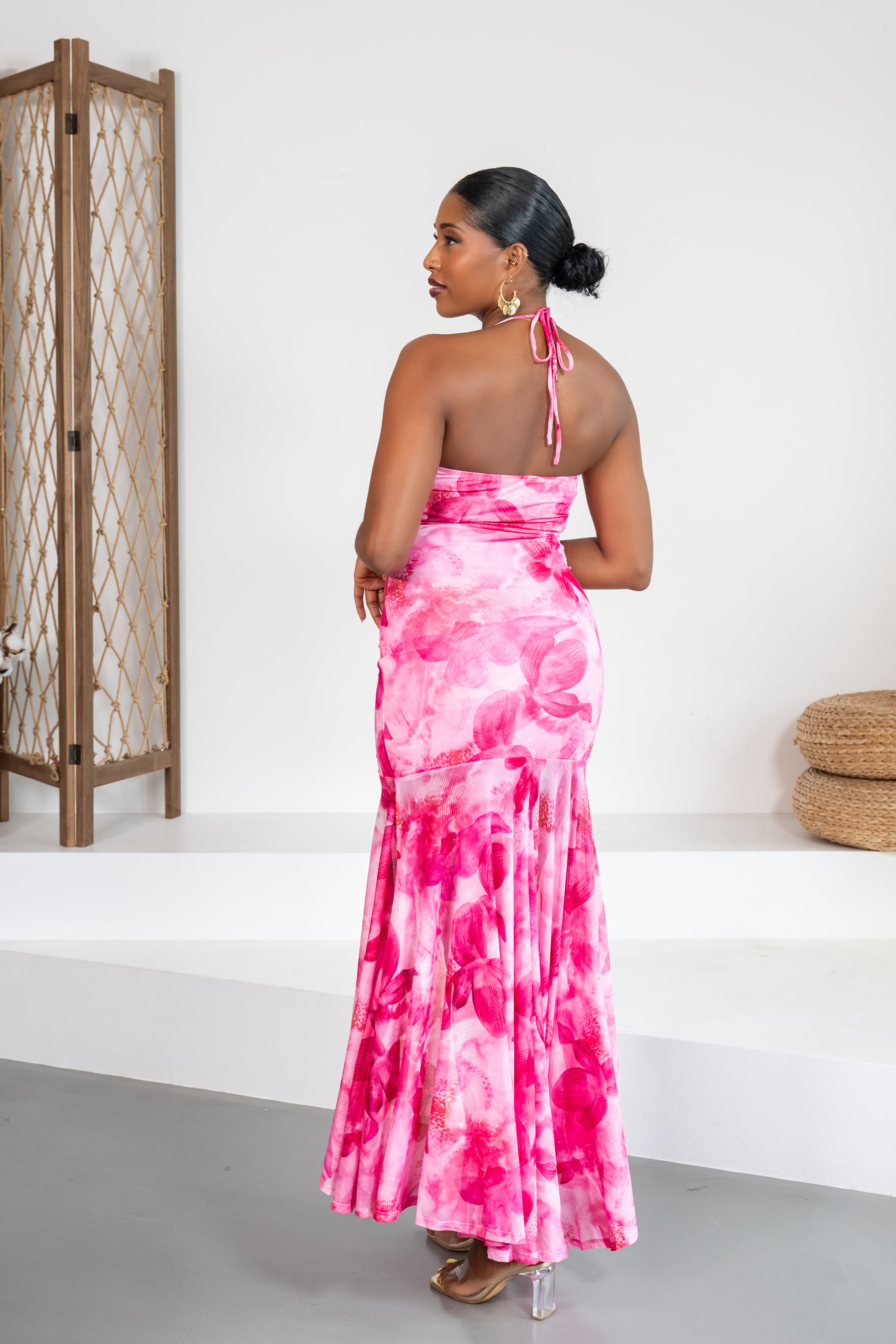 Peonía - Robe longue fleurie rose