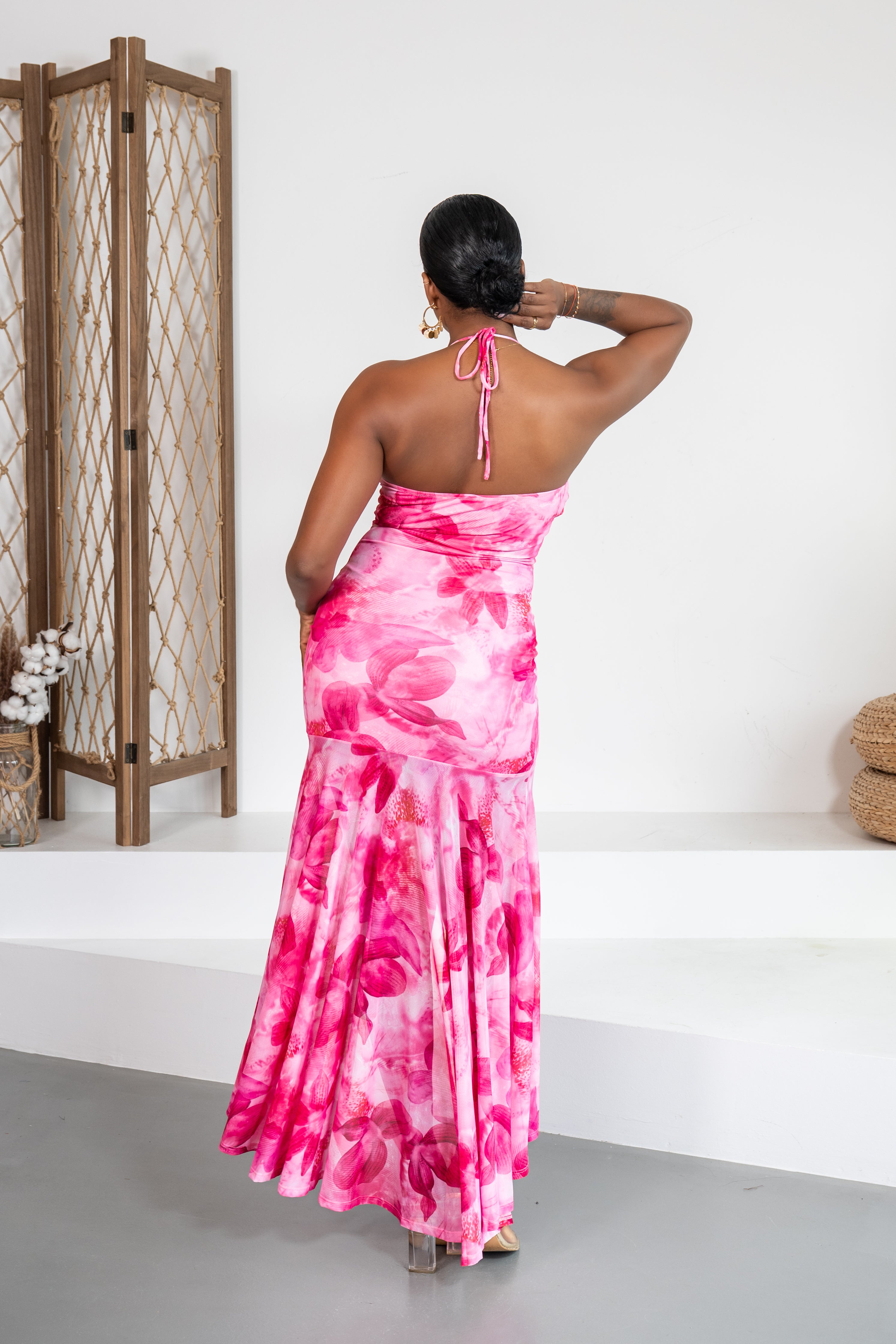 Peonía - Robe longue fleurie rose
