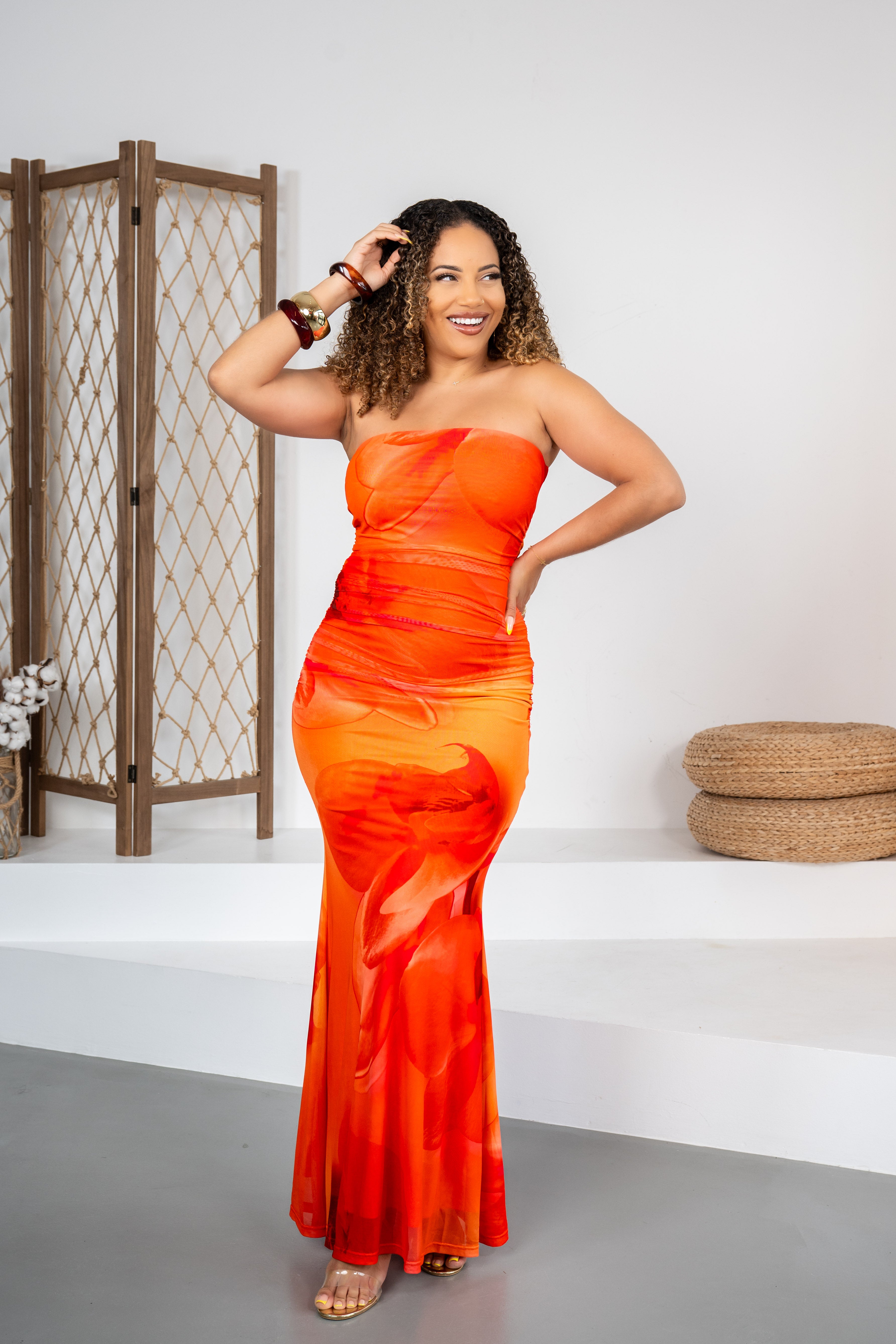 Paradise Glow - Robe orange bustier au dos nu