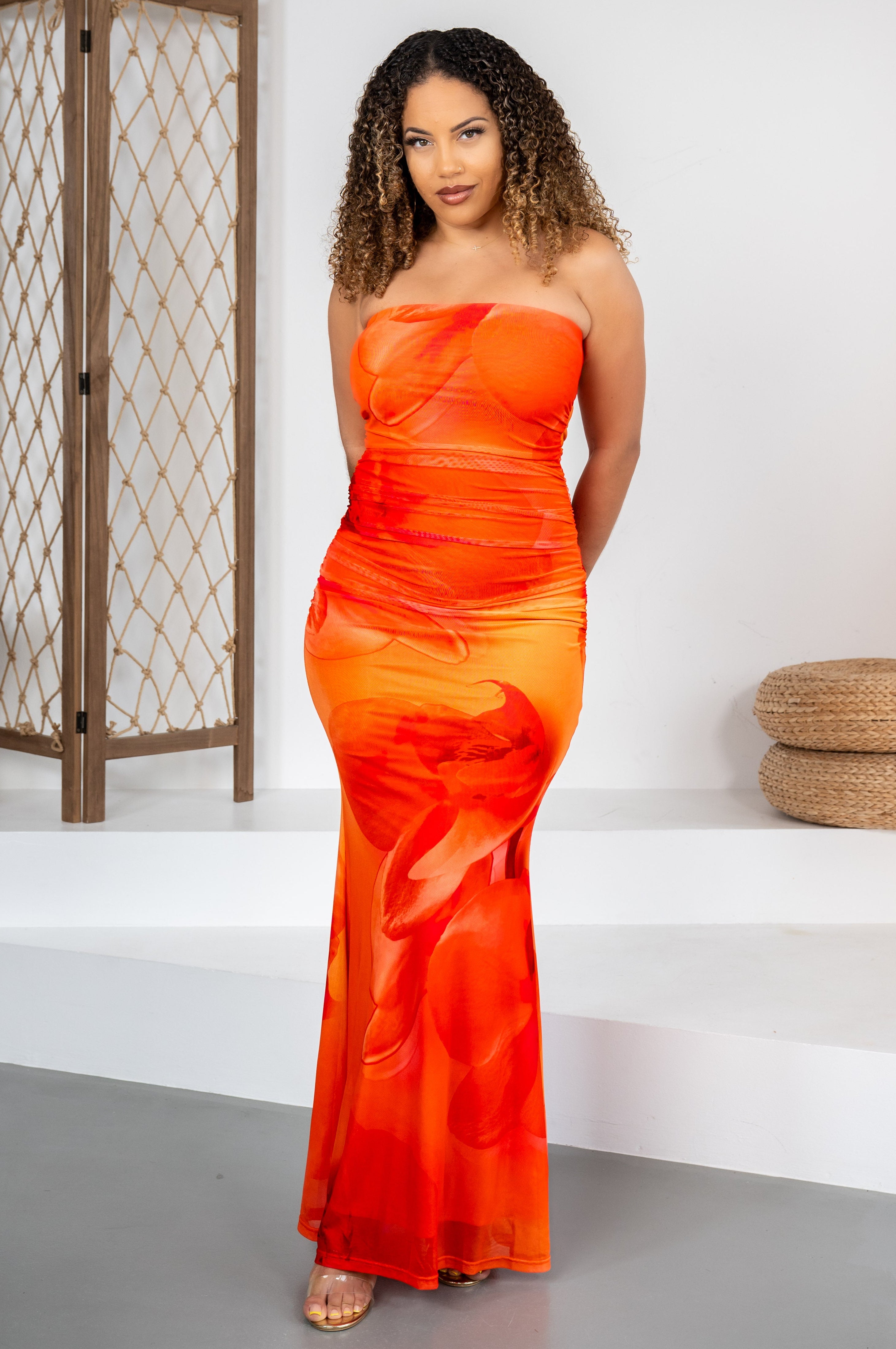 Paradise Glow - Robe orange bustier au dos nu