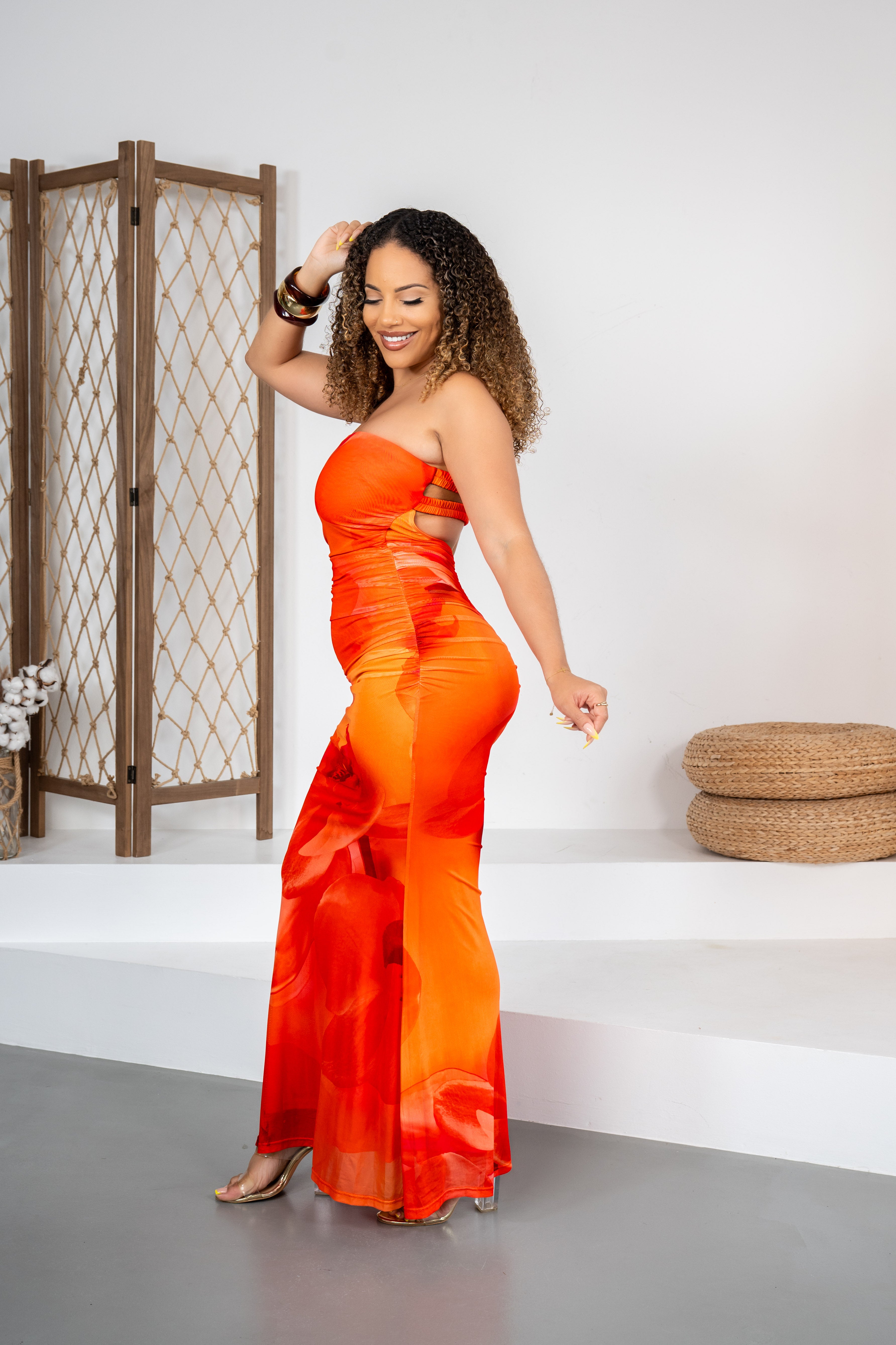 Paradise Glow - Robe orange bustier au dos nu