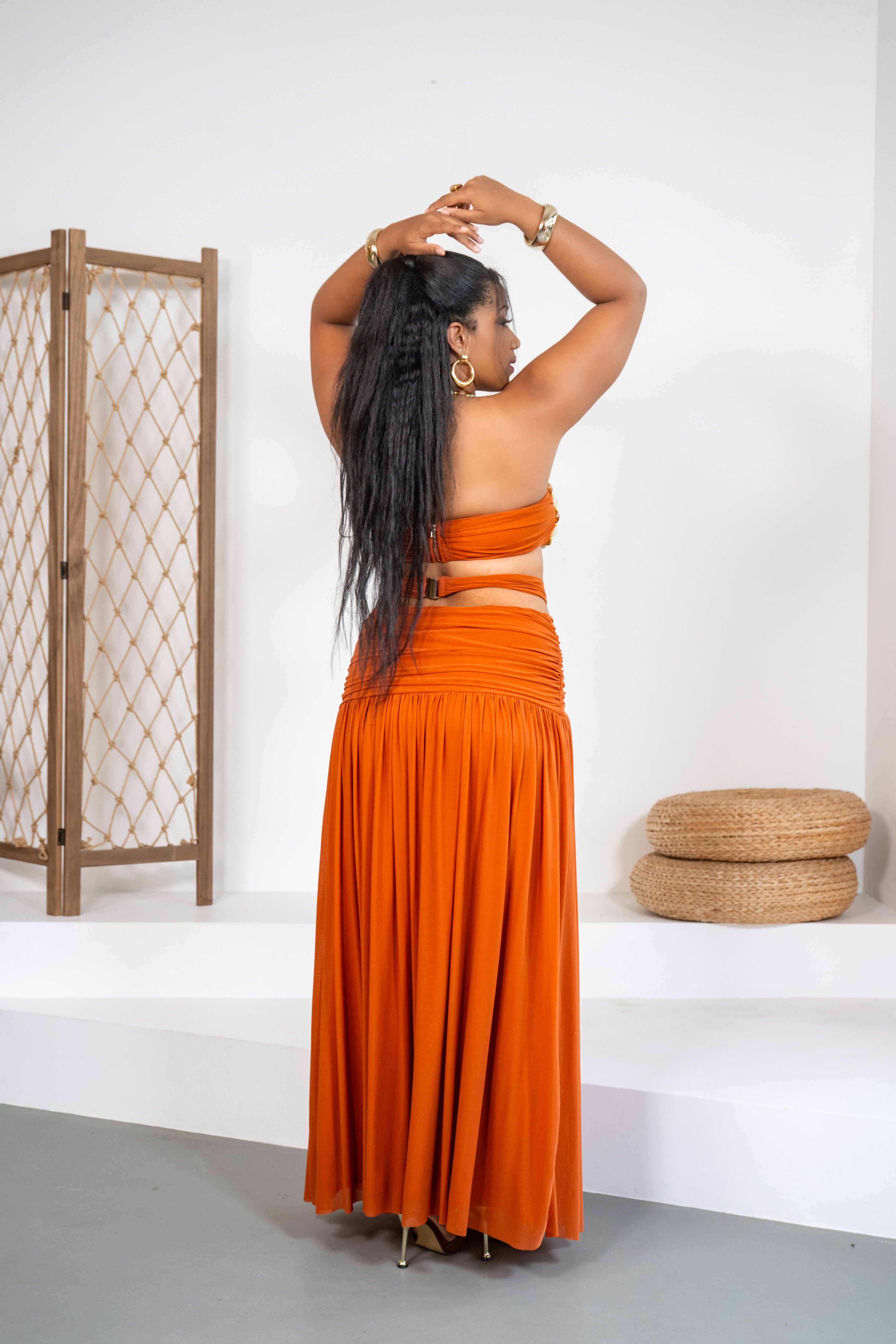 Costa Esmeralda -Ensemble jupe Terracotta à perles