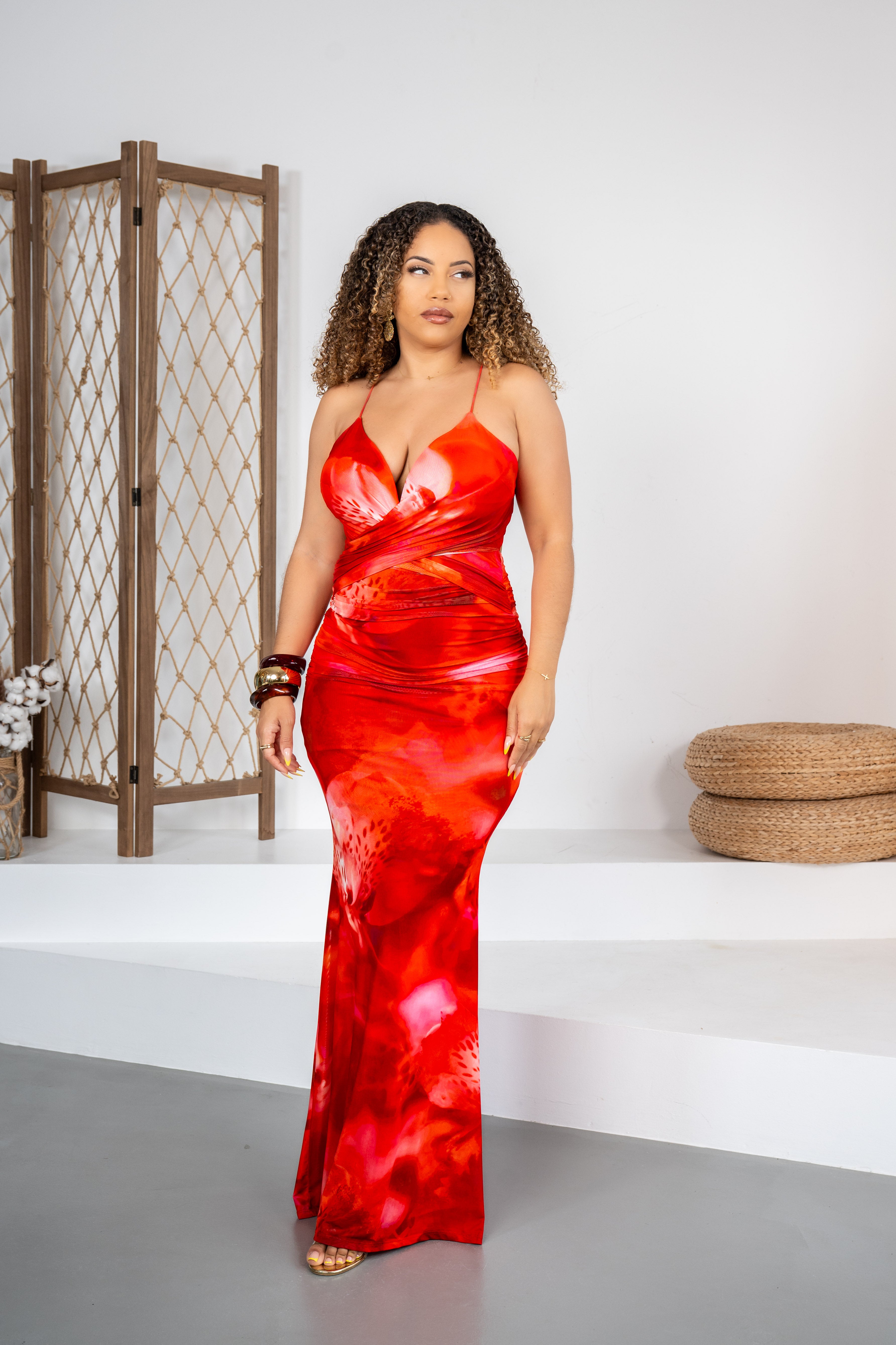Red fire - Robe longue lacée dans le dos