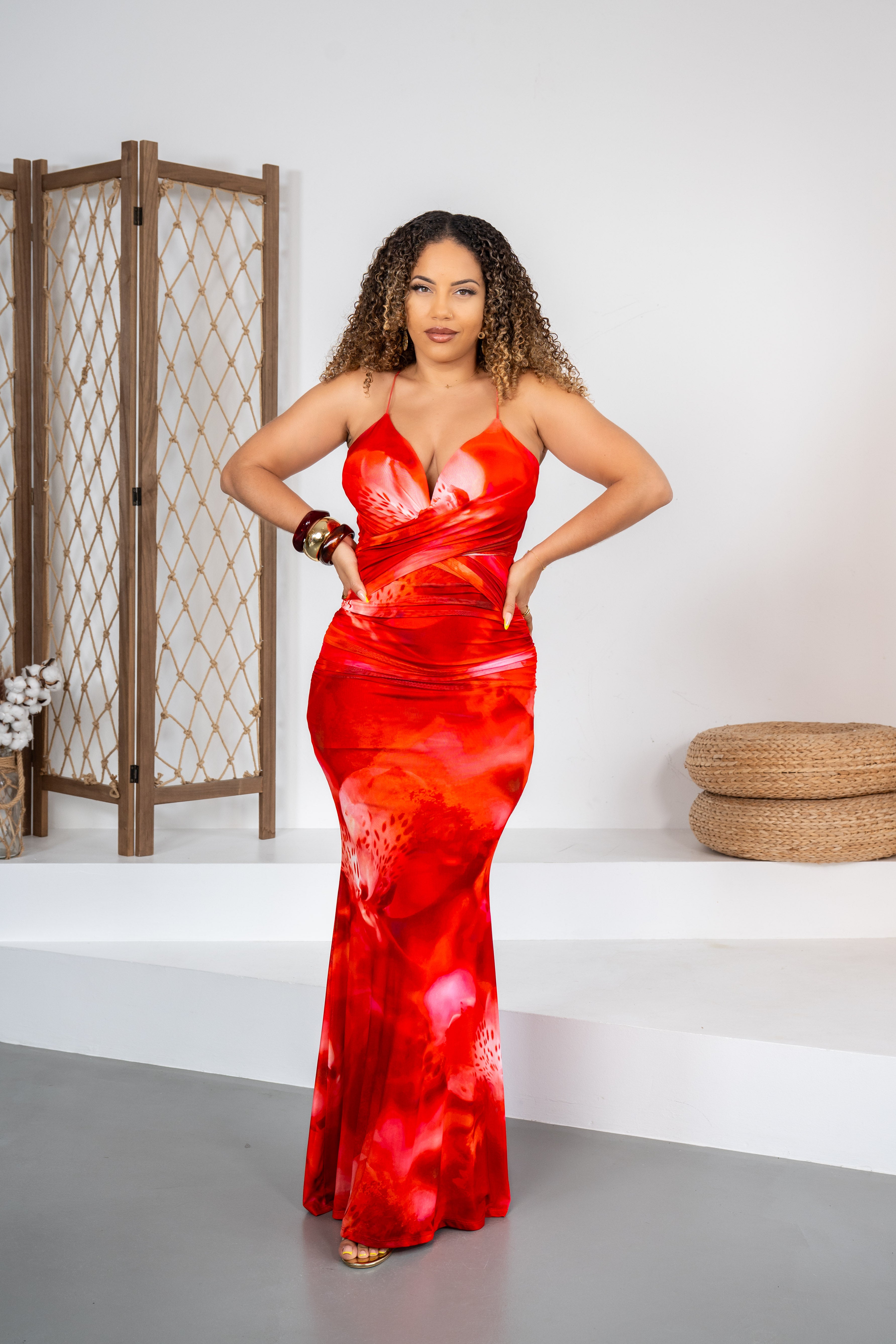 Red fire - Robe longue lacée dans le dos