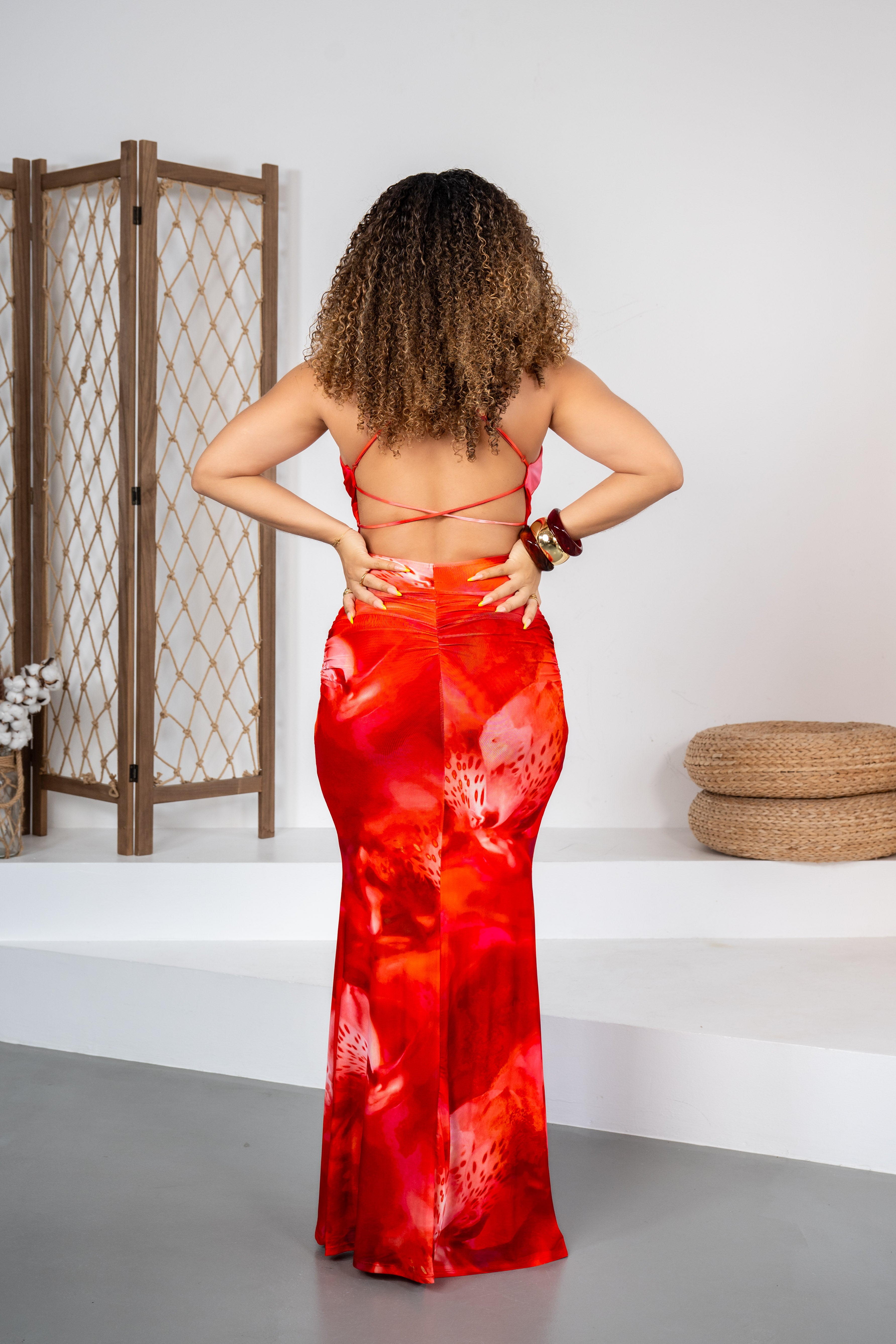 Red fire - Robe longue lacée dans le dos