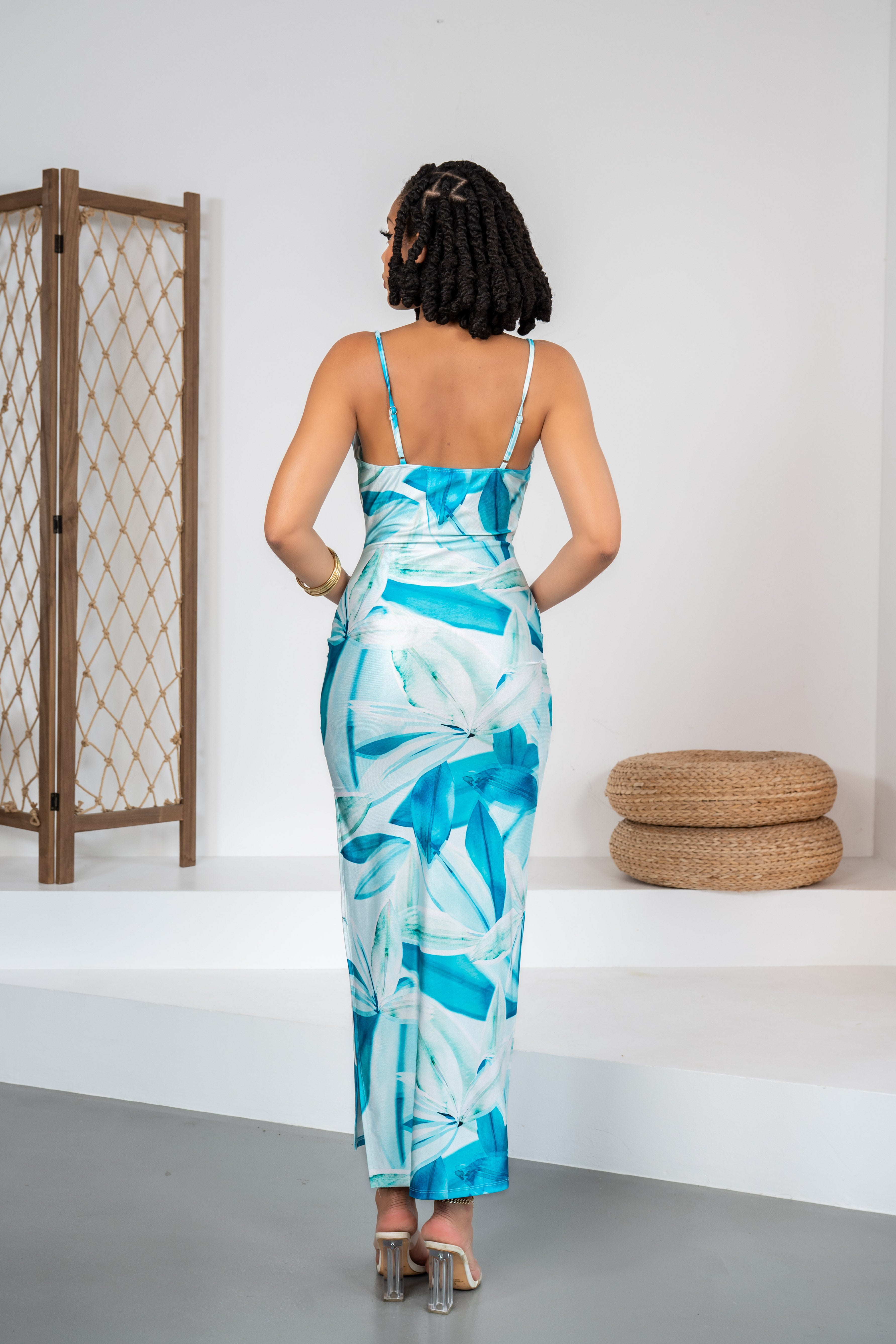 Azure Romance - Robe longue tropicale bleue