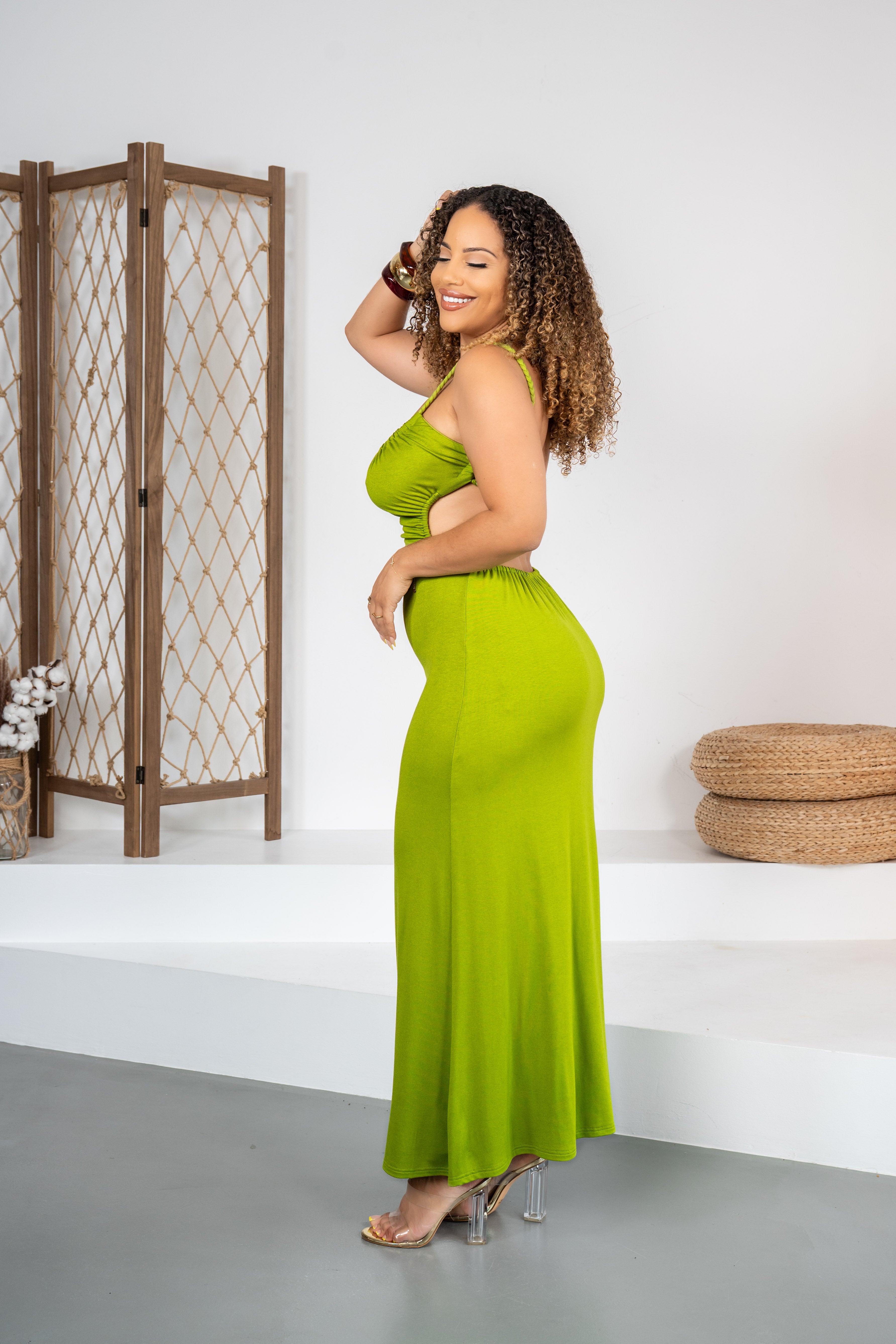 Pistachio Dream - Robe turquoise dos nu à bretelles tressées