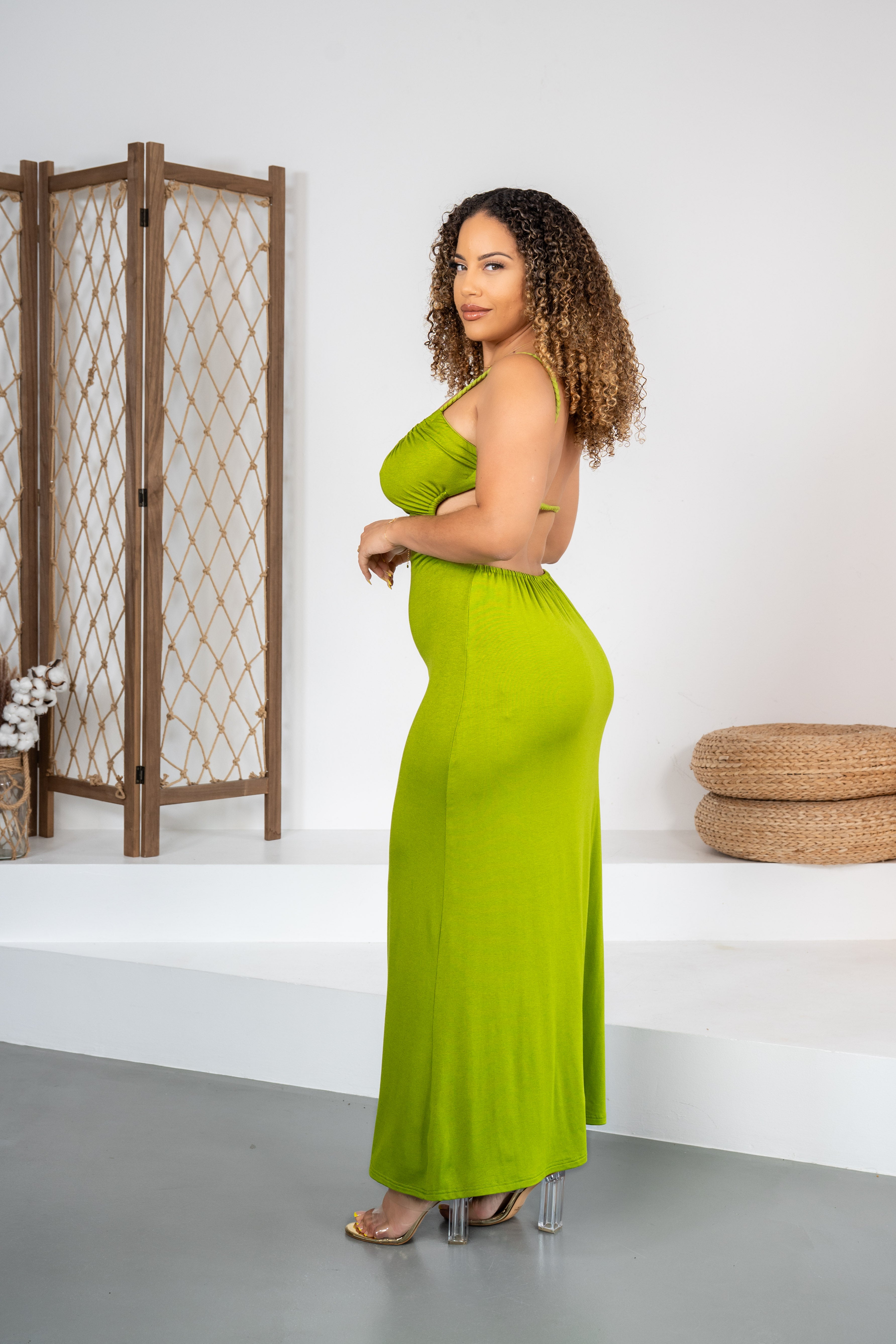 Pistachio Dream - Robe turquoise dos nu à bretelles tressées