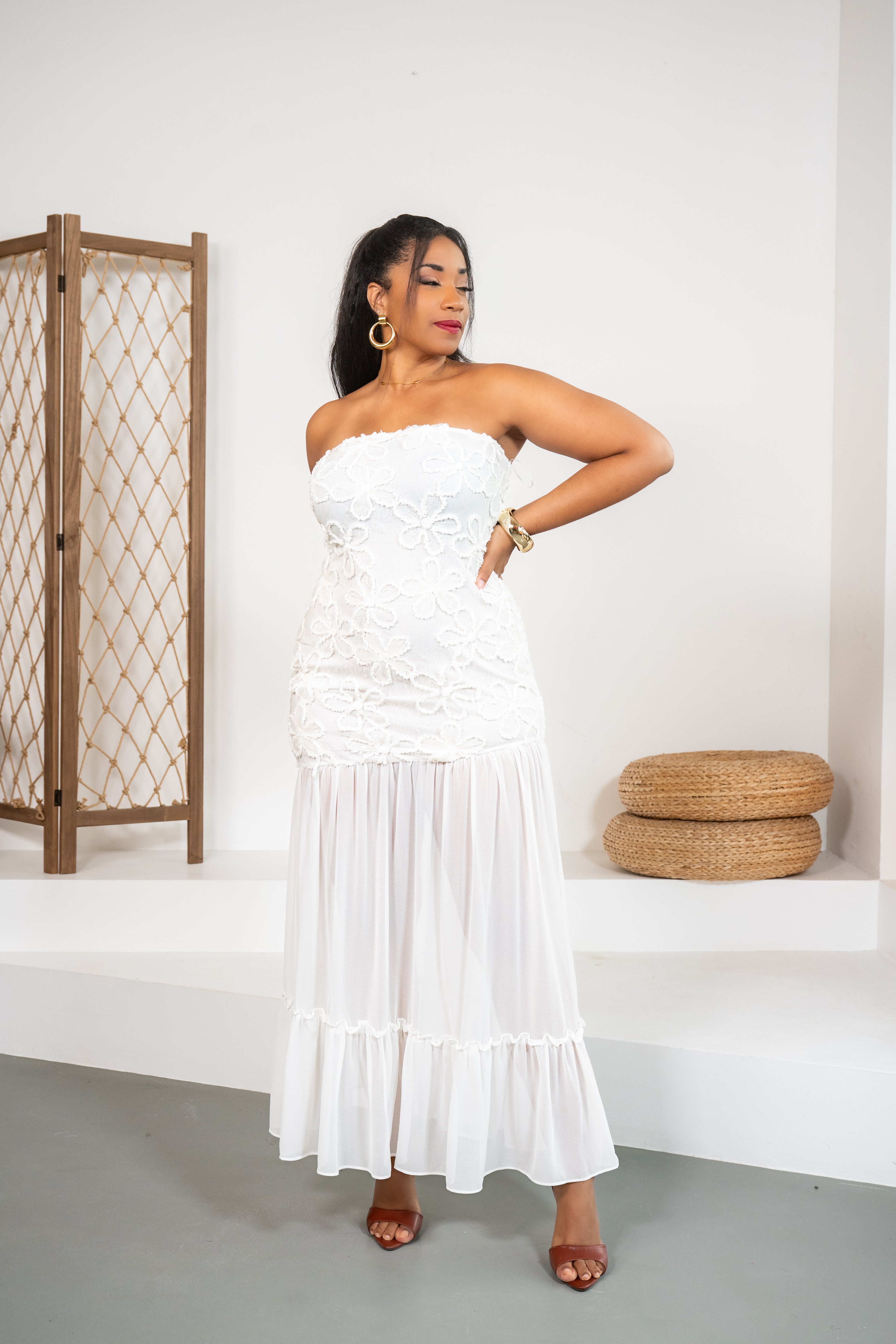 White flower - Robe longue bustier blanche