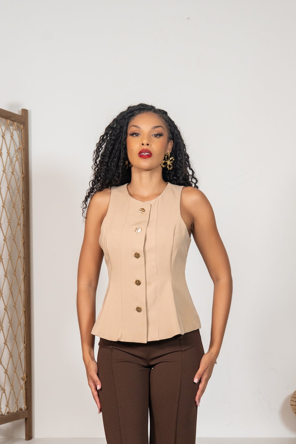 Abedul - Top péplum beige