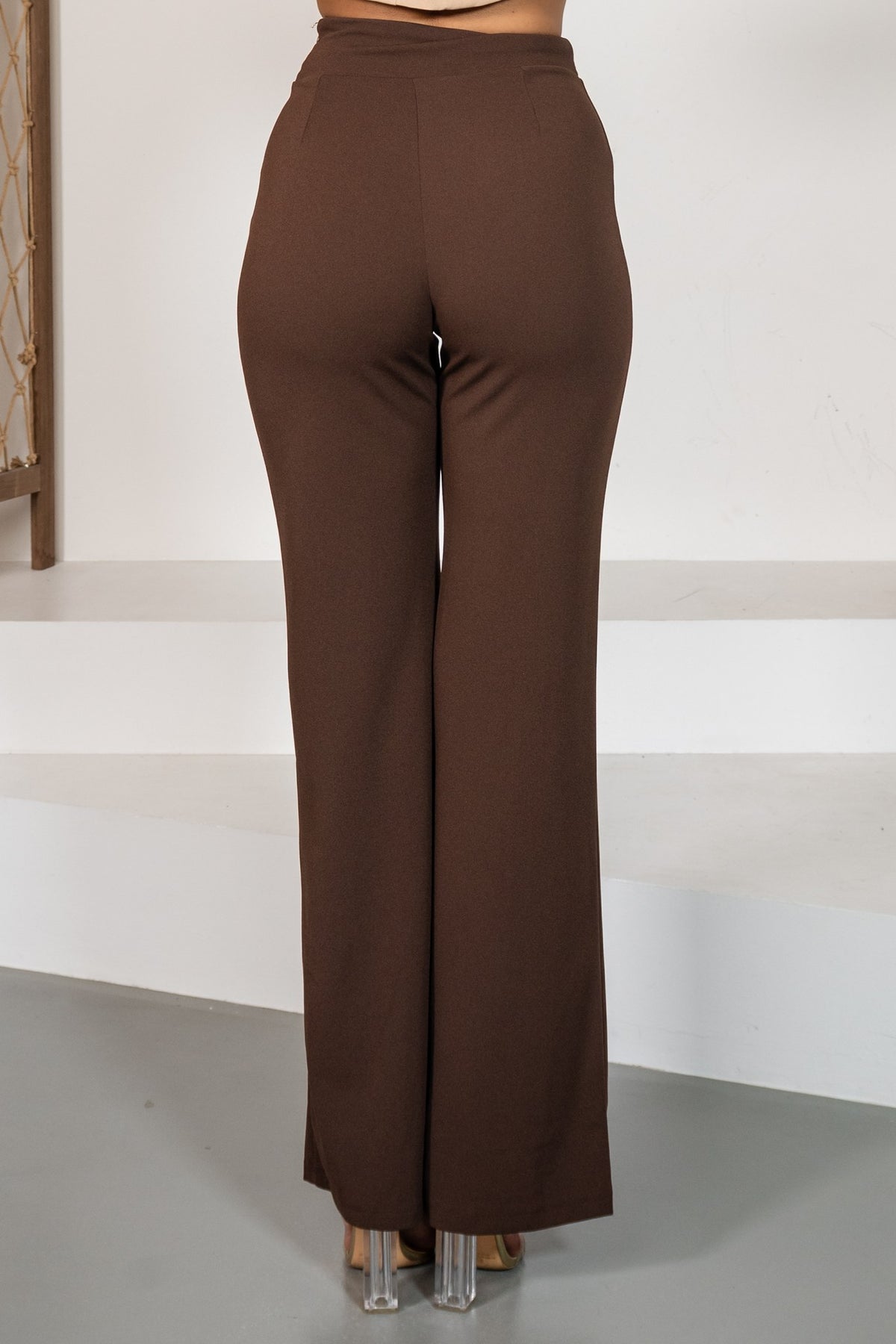 Roble - Pantalon flare ceinturé marron